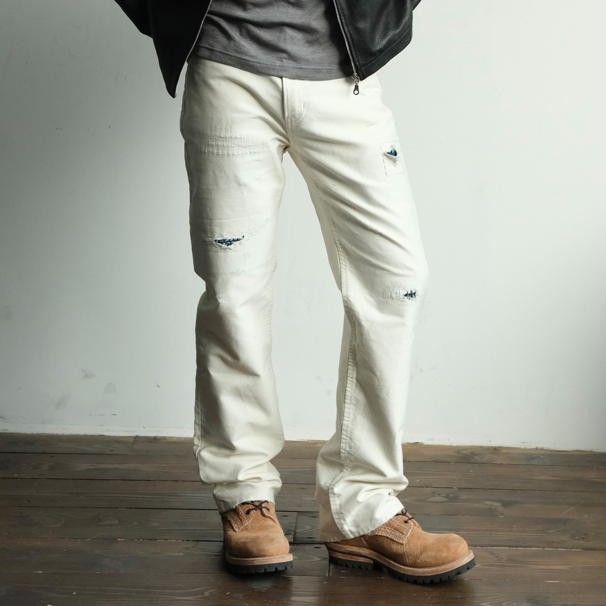 NEIGBORL Distressed Washed Patchwork Pants White, premium urban and streetwear designers apparel on PROJECTISR.com, NEIGBORL