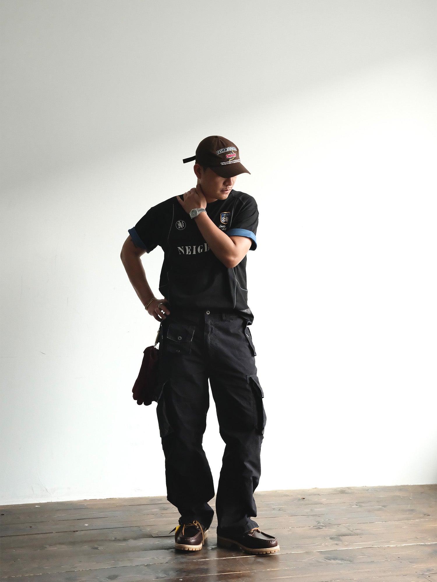 NEIGBORL Washed Distressed Multi-Pocket Cargo Pants, premium urban and streetwear designers apparel on PROJECTISR.com, NEIGBORL