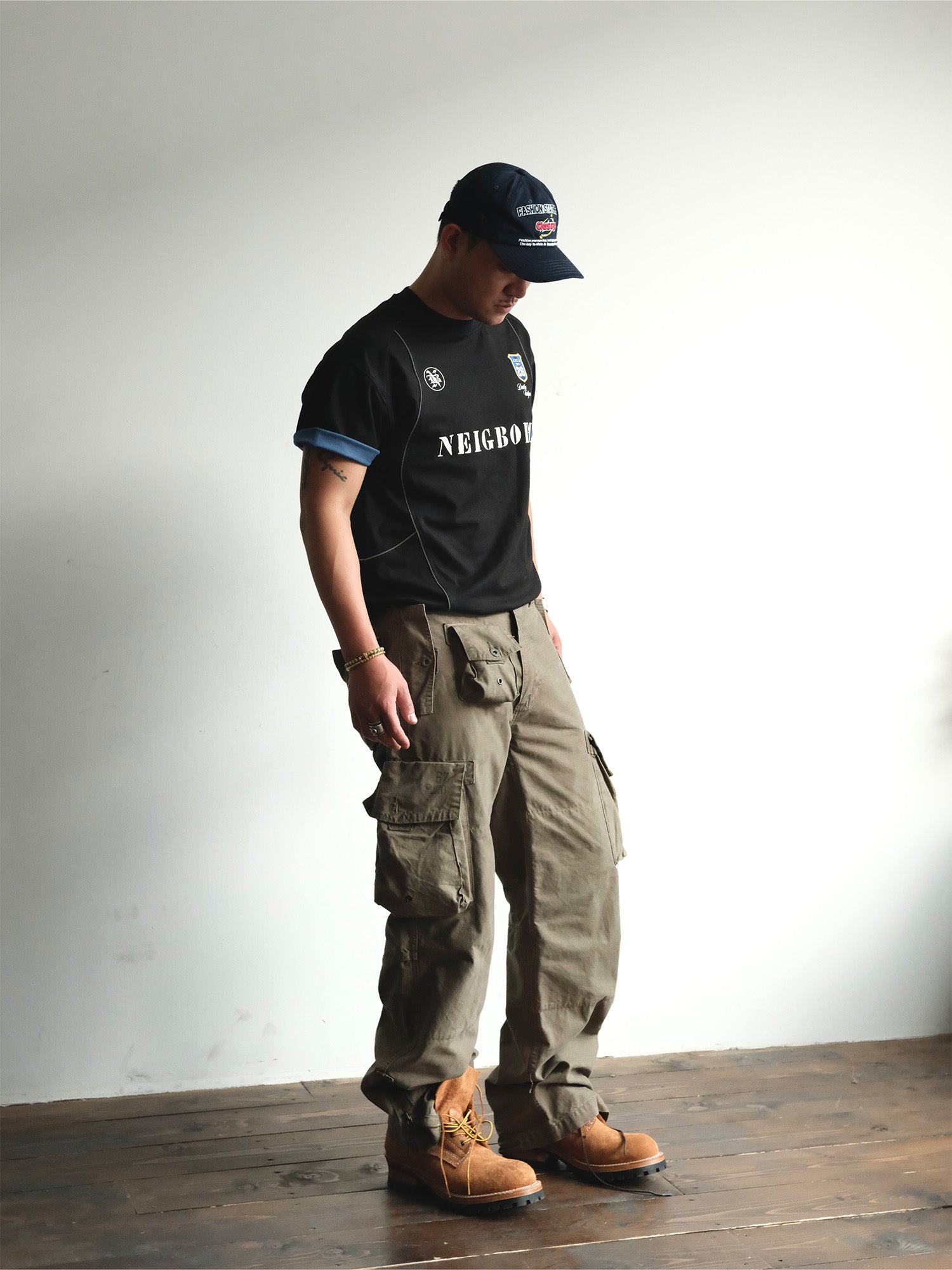 NEIGBORL Washed Distressed Multi-Pocket Cargo Pants, premium urban and streetwear designers apparel on PROJECTISR.com, NEIGBORL