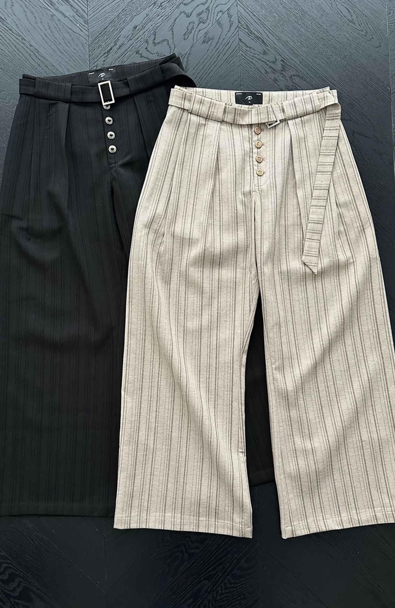 CATSSTAC Button-Closure Striped Double-Pleat Trousers, premium urban and streetwear designers apparel on PROJECTISR.com, CATSSTAC