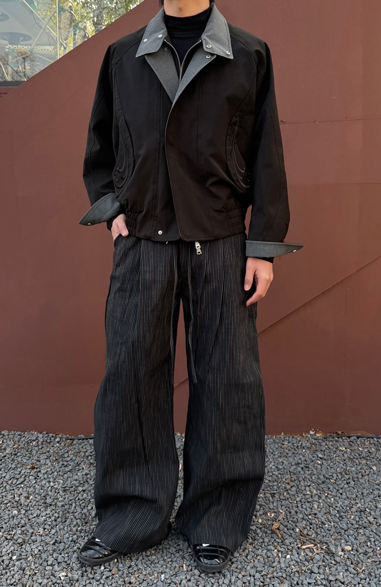 CATSSTAC Striped Double-Pleat Trousers, premium urban and streetwear designers apparel on PROJECTISR.com, CATSSTAC