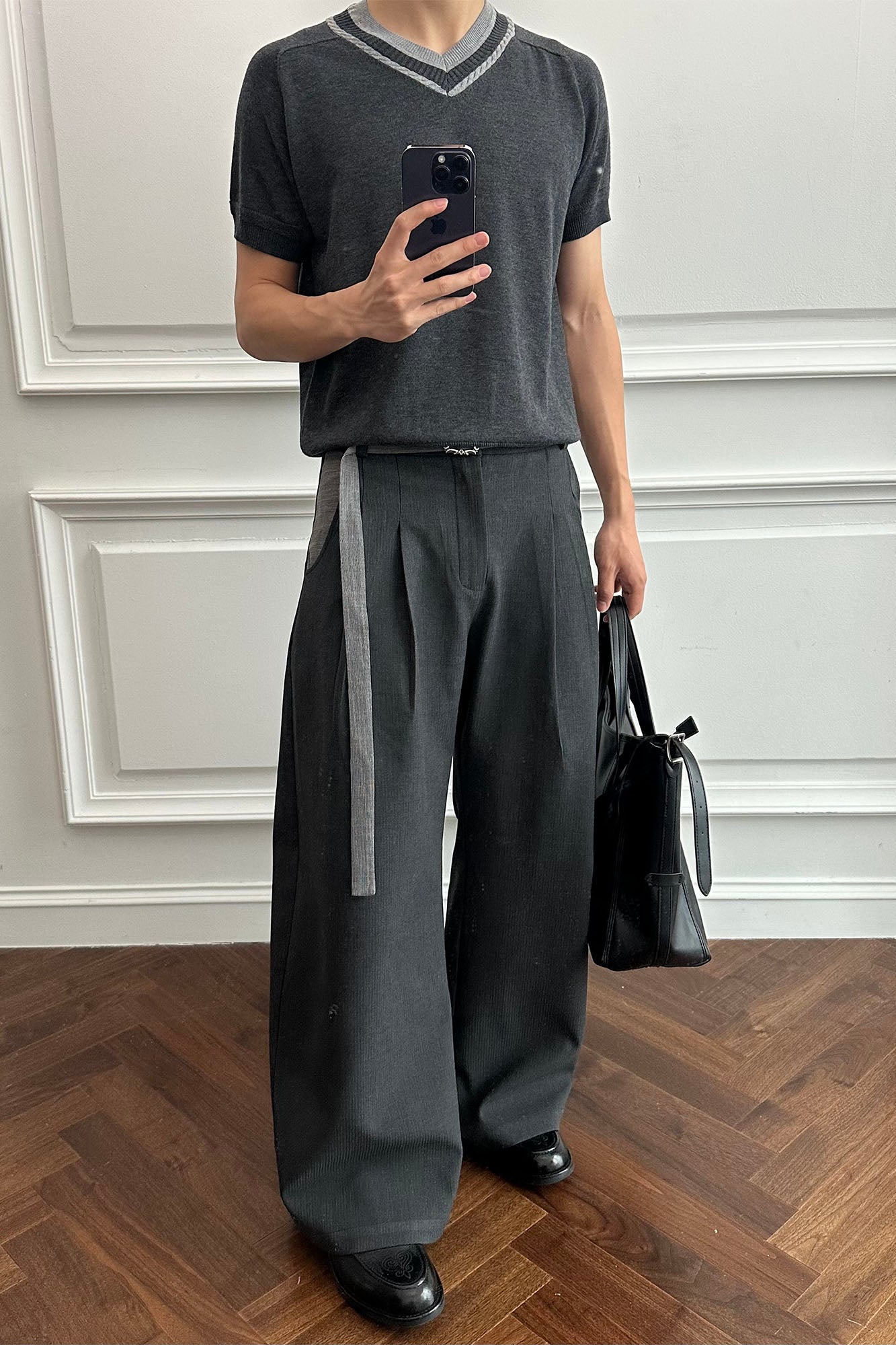 CATSSTAC Detachable-Belt Pleats Wide-Leg Trousers, premium urban and streetwear designers apparel on PROJECTISR.com, CATSSTAC