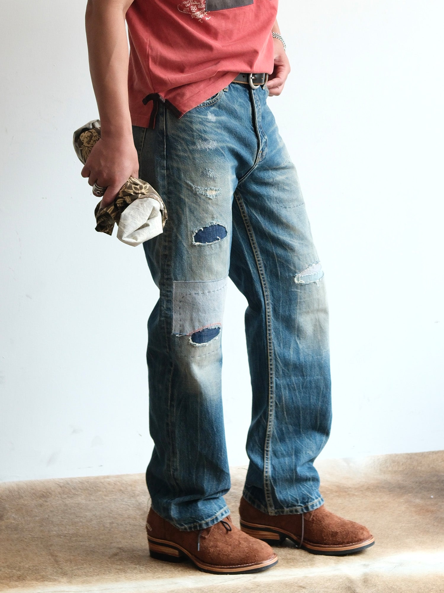 NEIGBORL Retro Washed Patch Distressed Jeans, premium urban and streetwear designers apparel on PROJECTISR.com, NEIGBORL