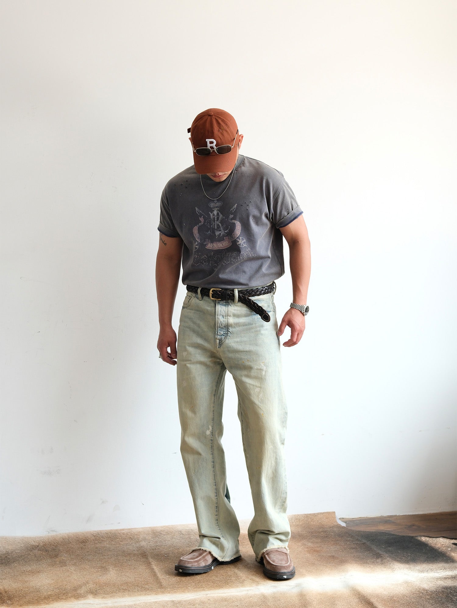 NEIGBORL Washed Paint-Splatter Straight-Leg Jeans, premium urban and streetwear designers apparel on PROJECTISR.com, NEIGBORL