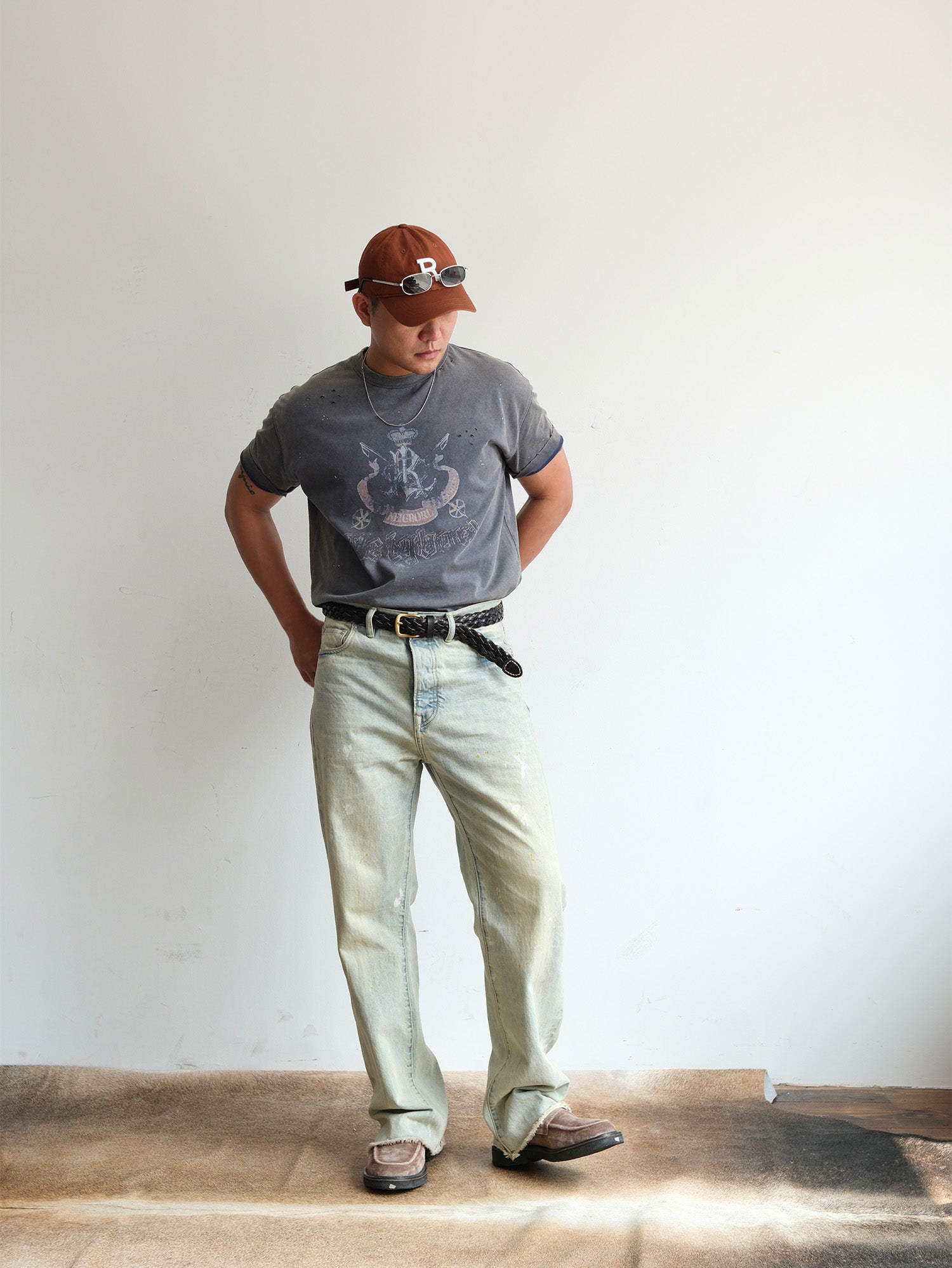 NEIGBORL Washed Paint-Splatter Straight-Leg Jeans, premium urban and streetwear designers apparel on PROJECTISR.com, NEIGBORL