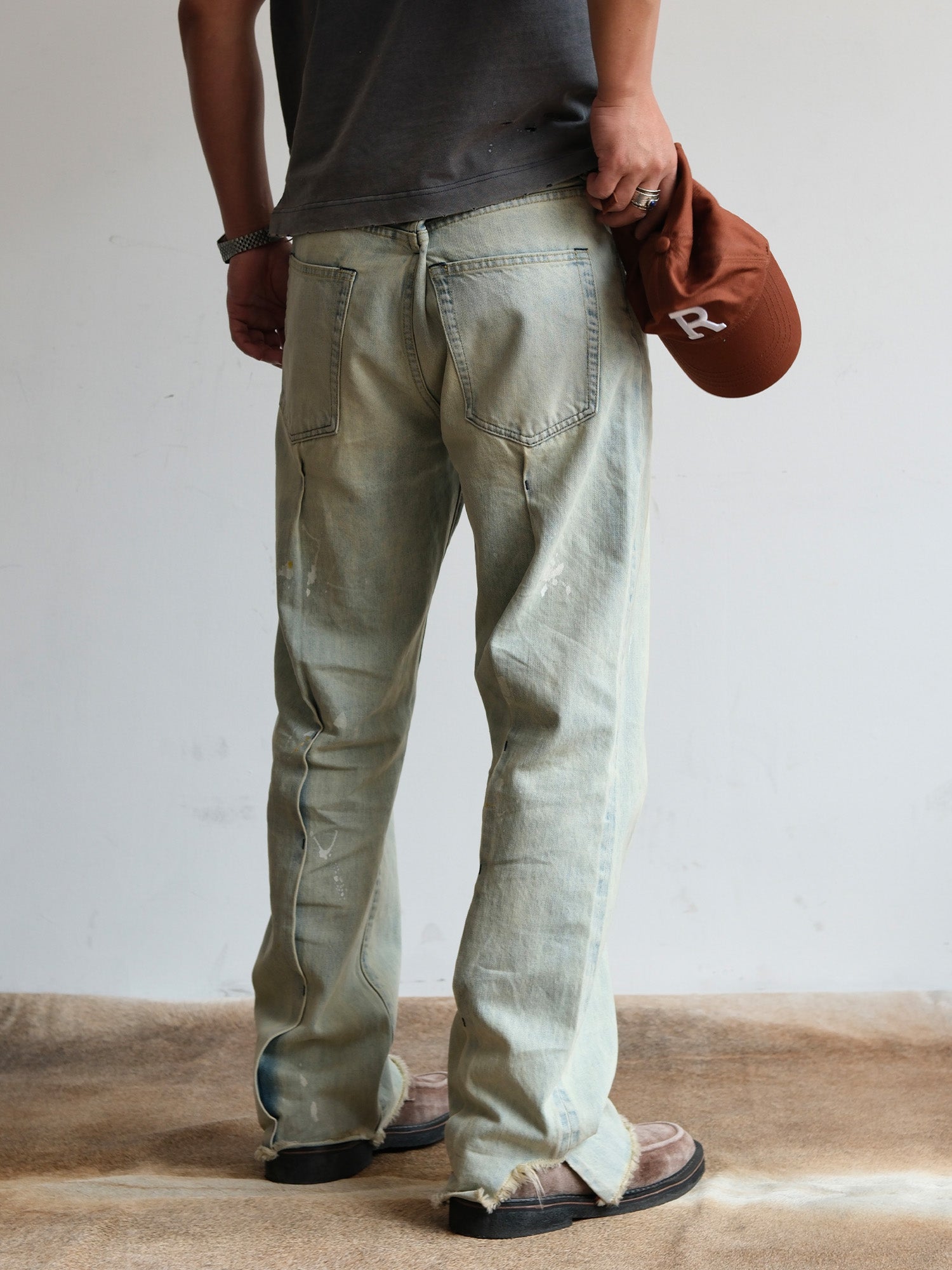 NEIGBORL Washed Paint-Splatter Straight-Leg Jeans, premium urban and streetwear designers apparel on PROJECTISR.com, NEIGBORL