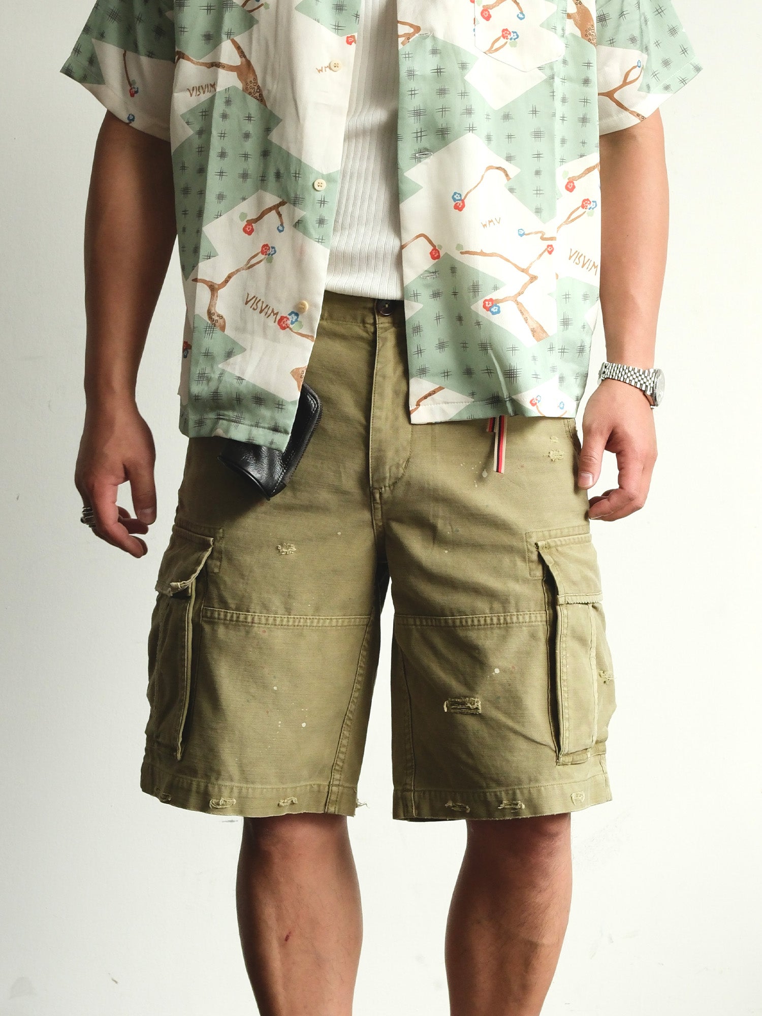 NEIGBORL Distressed Multi-Pocket Washed Cargo Shorts, premium urban and streetwear designers apparel on PROJECTISR.com, NEIGBORL