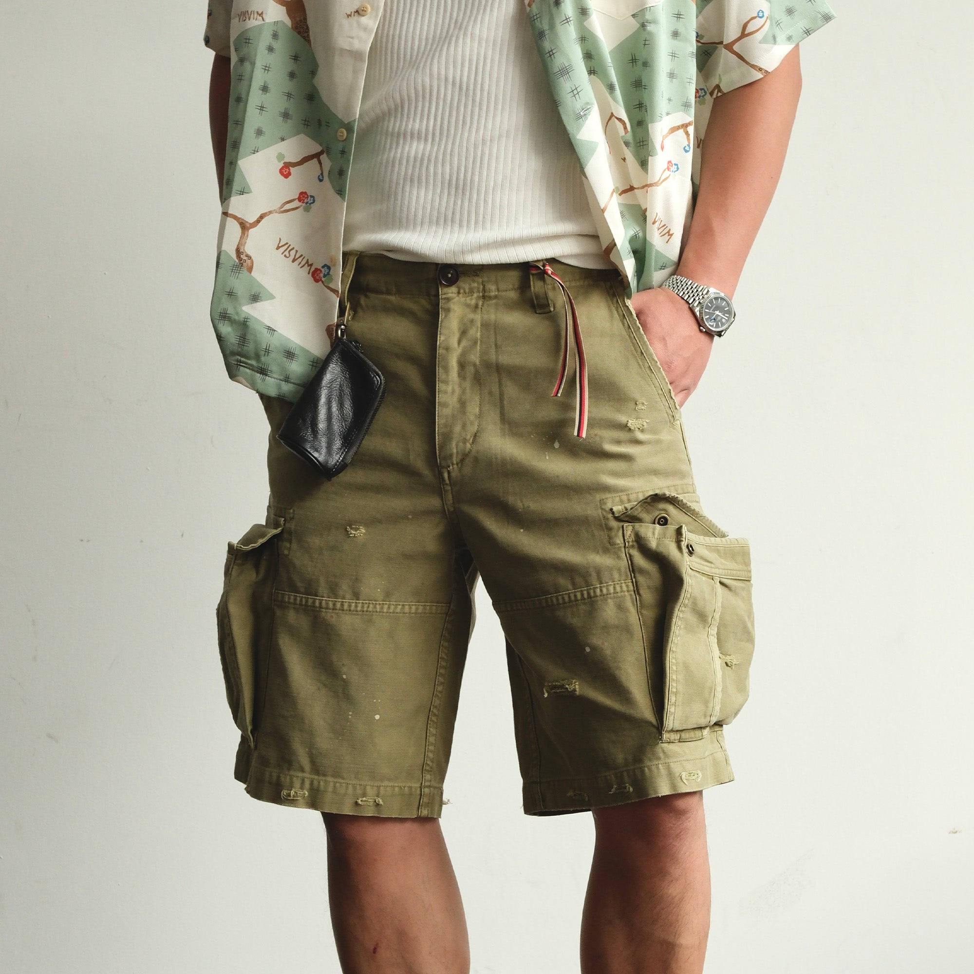 NEIGBORL Distressed Multi-Pocket Washed Cargo Shorts, premium urban and streetwear designers apparel on PROJECTISR.com, NEIGBORL