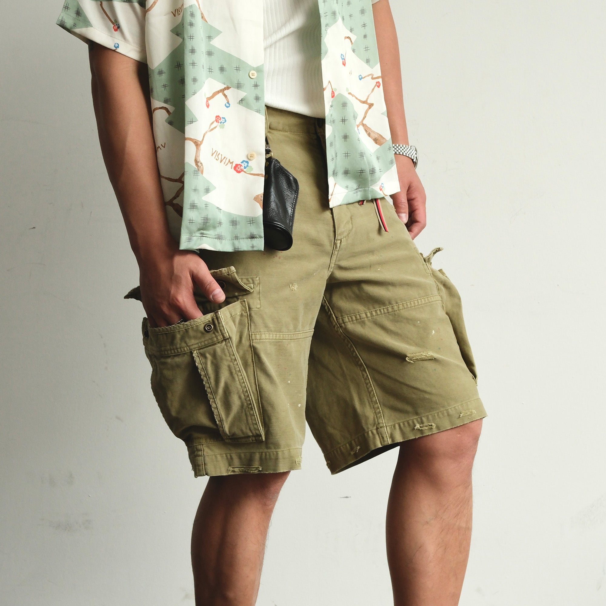 NEIGBORL Distressed Multi-Pocket Washed Cargo Shorts, premium urban and streetwear designers apparel on PROJECTISR.com, NEIGBORL