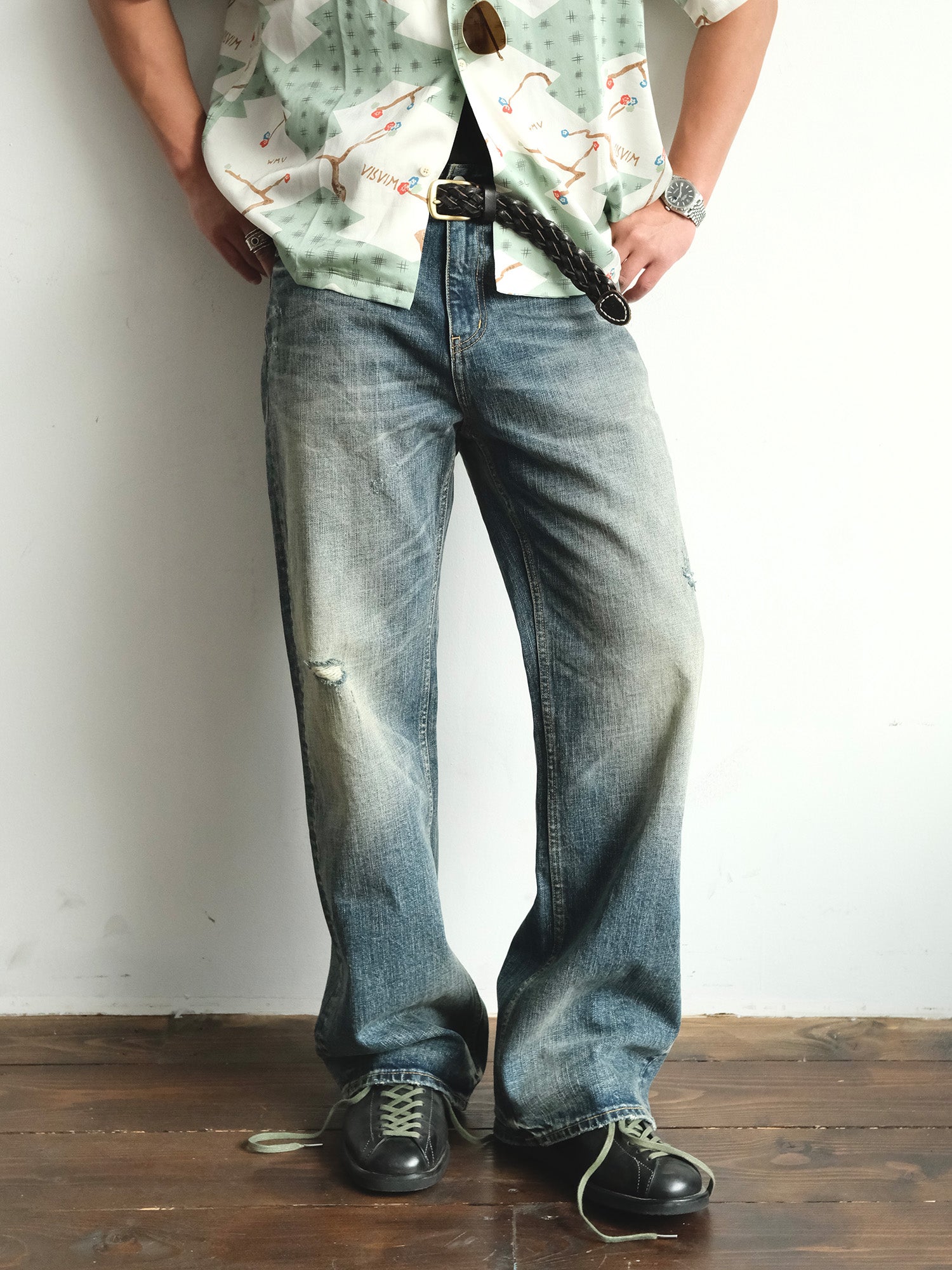 NEIGBORL Washed Distressed Flared Jeans, premium urban and streetwear designers apparel on PROJECTISR.com, NEIGBORL