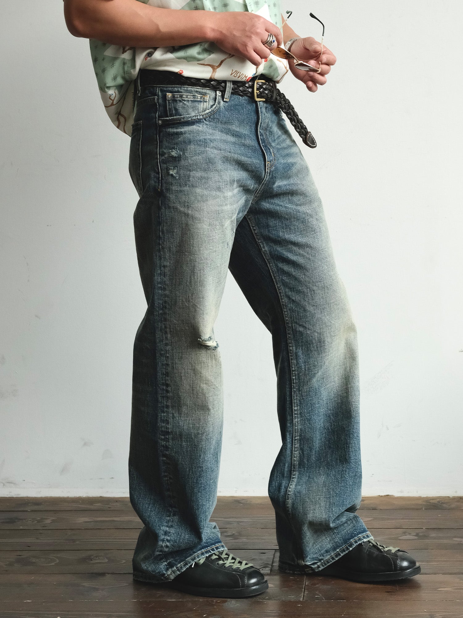NEIGBORL Washed Distressed Flared Jeans, premium urban and streetwear designers apparel on PROJECTISR.com, NEIGBORL