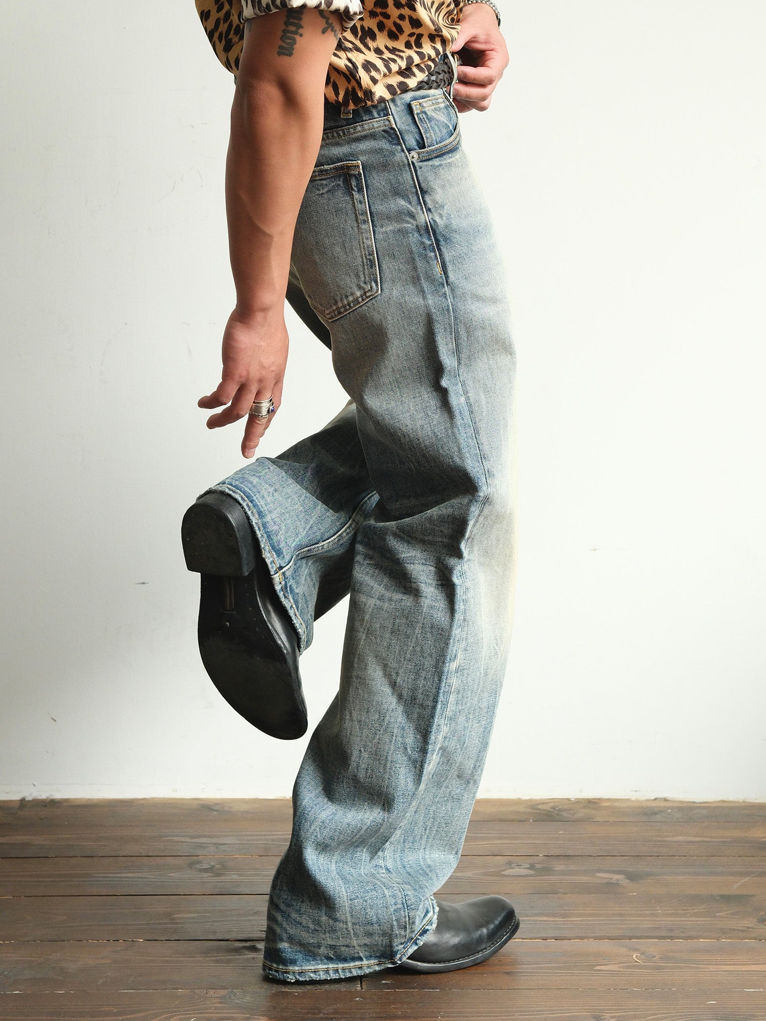 NEIGBORL Washed Distressed Straight-Leg Jeans, premium urban and streetwear designers apparel on PROJECTISR.com, NEIGBORL