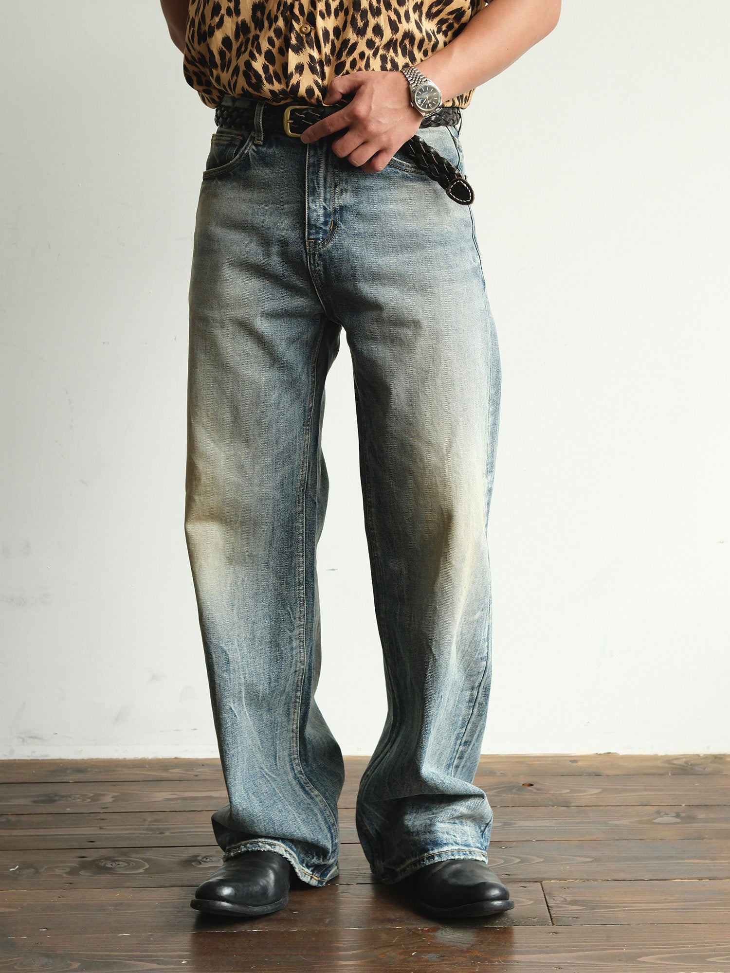 NEIGBORL Washed Distressed Straight-Leg Jeans, premium urban and streetwear designers apparel on PROJECTISR.com, NEIGBORL