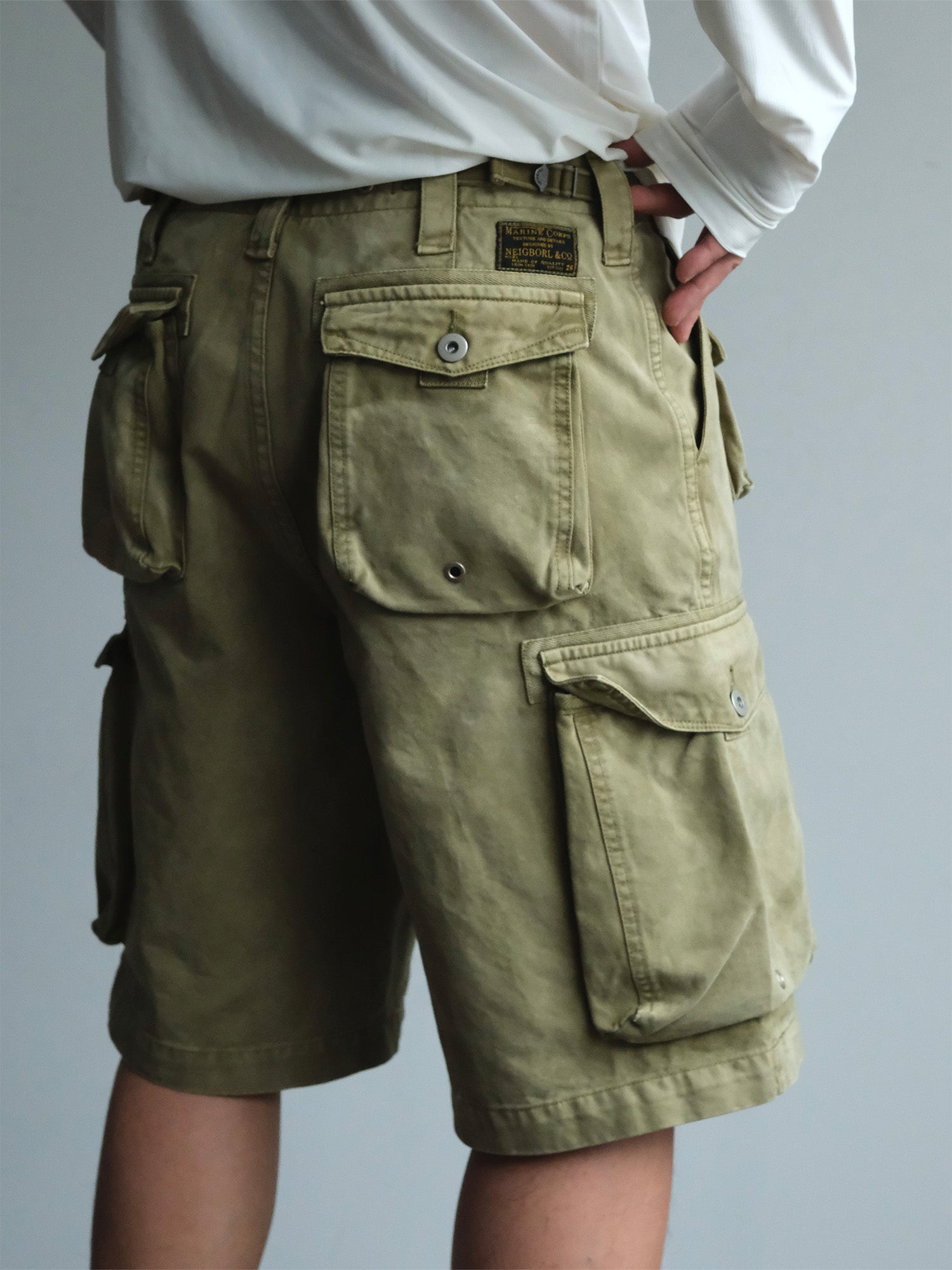 NEIGBORL Washed Sulfur-Dyed Multi-Pocket Cargo Shorts, premium urban and streetwear designers apparel on PROJECTISR.com, NEIGBORL