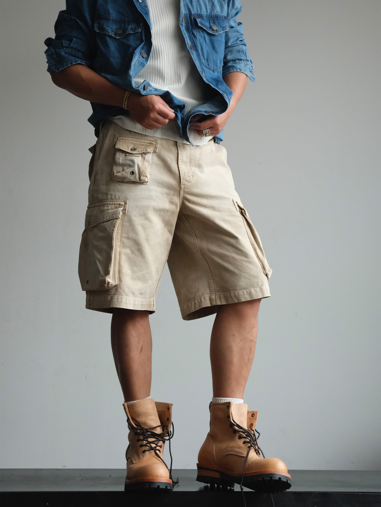 NEIGBORL Washed Sulfur-Dyed Multi-Pocket Cargo Shorts, premium urban and streetwear designers apparel on PROJECTISR.com, NEIGBORL