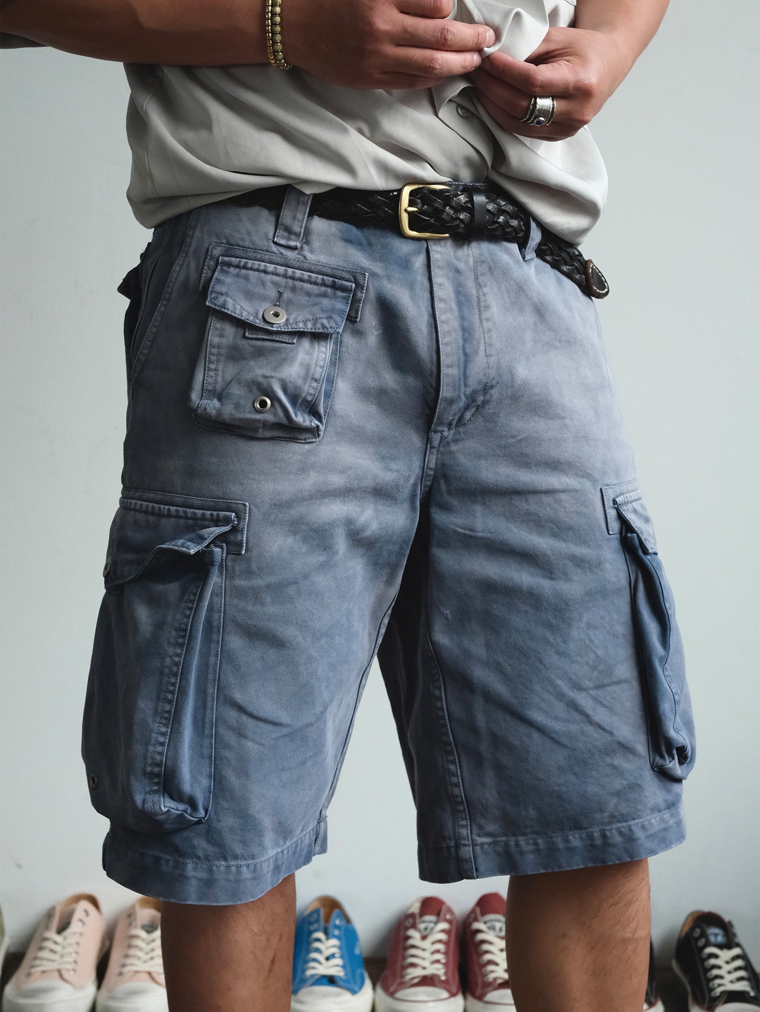 NEIGBORL Washed Sulfur-Dyed Multi-Pocket Cargo Shorts, premium urban and streetwear designers apparel on PROJECTISR.com, NEIGBORL