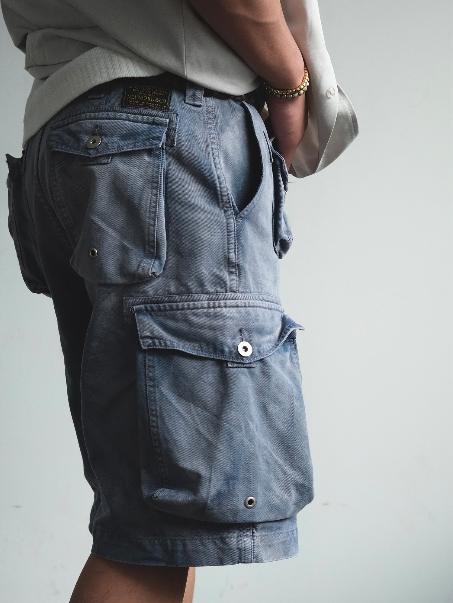 NEIGBORL Washed Sulfur-Dyed Multi-Pocket Cargo Shorts, premium urban and streetwear designers apparel on PROJECTISR.com, NEIGBORL