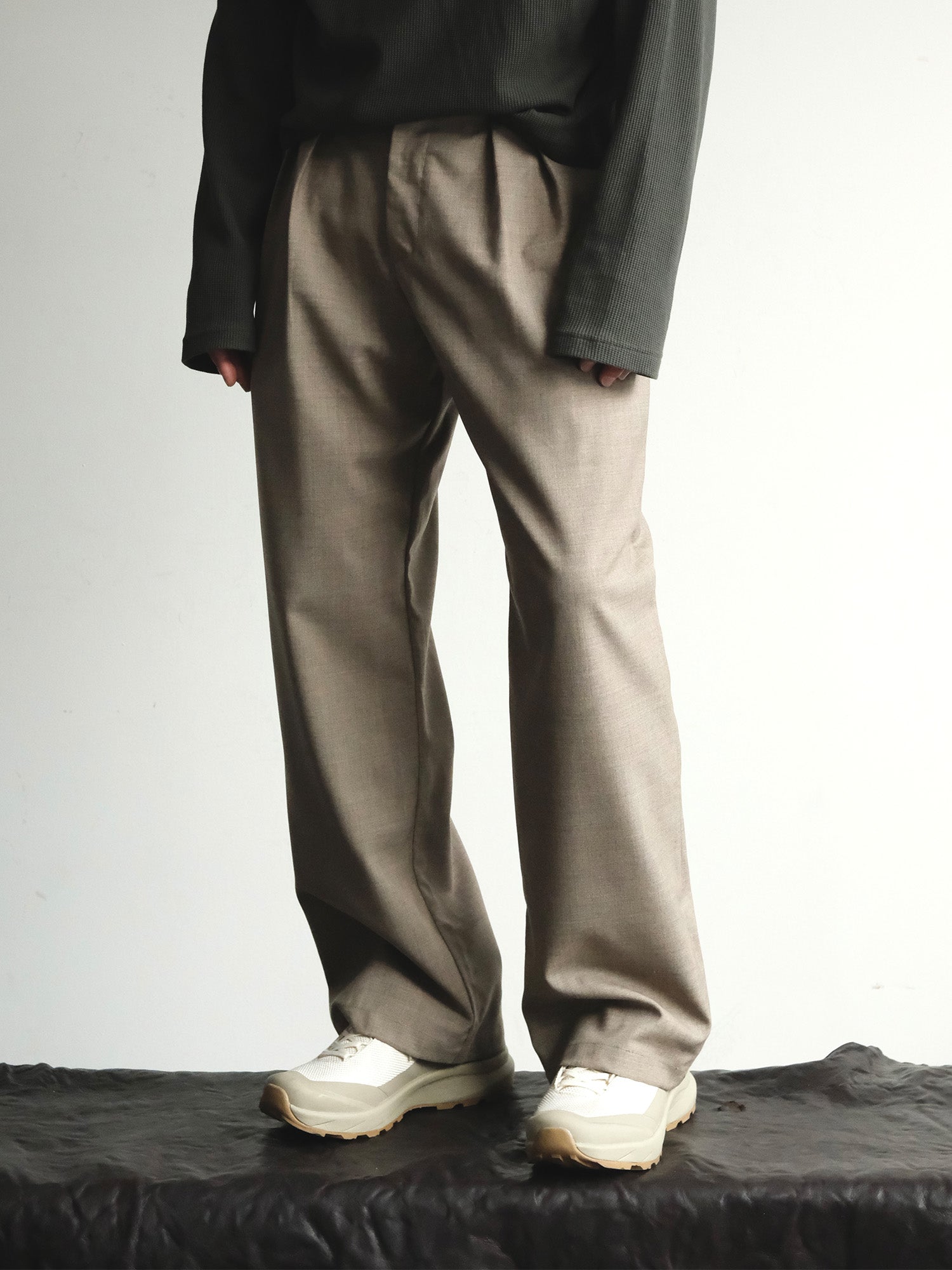 NEIGBORL Wool Double-Pleated Straight-Leg Trousers, premium urban and streetwear designers apparel on PROJECTISR.com, NEIGBORL
