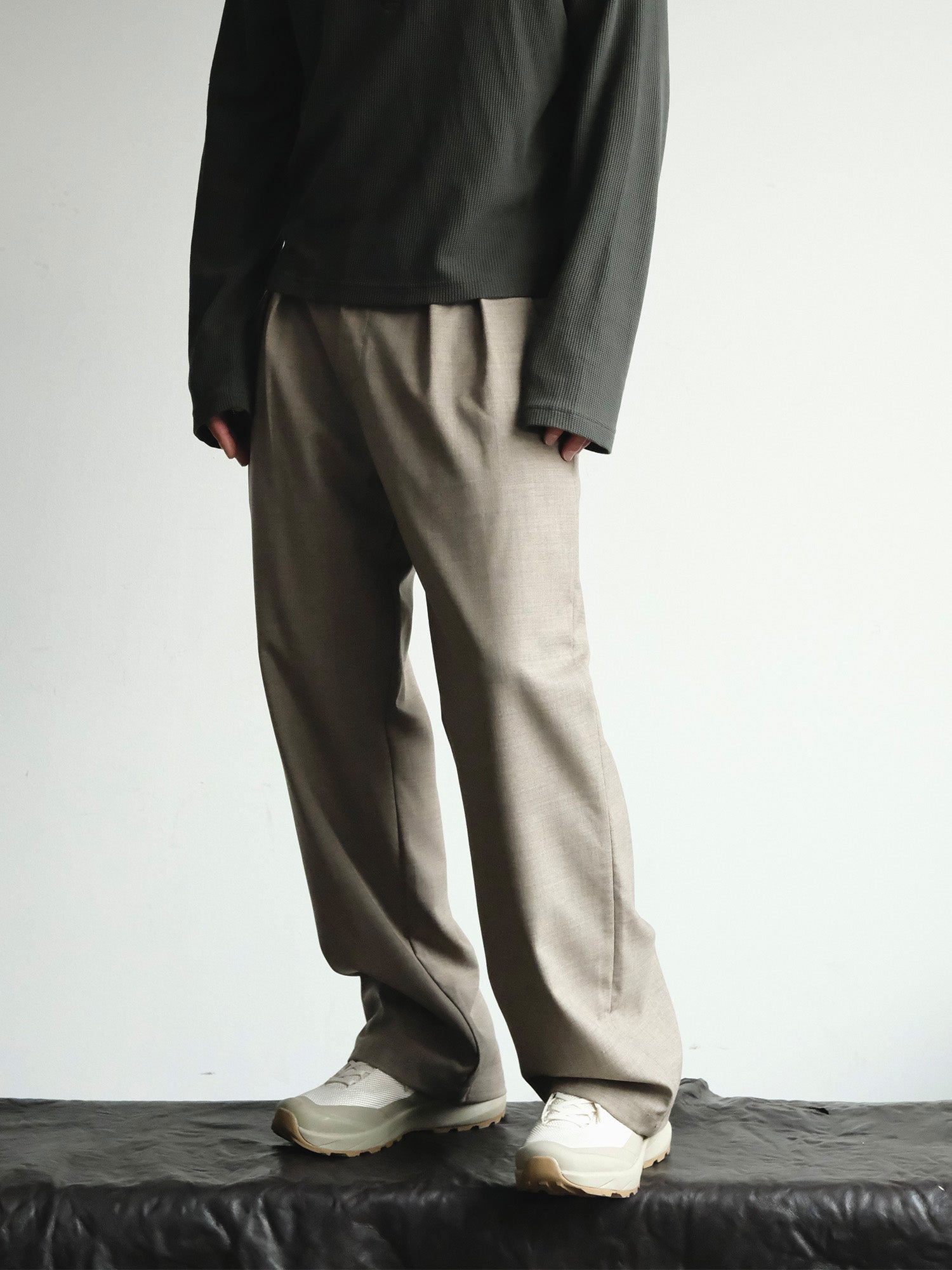 NEIGBORL Wool Double-Pleated Straight-Leg Trousers, premium urban and streetwear designers apparel on PROJECTISR.com, NEIGBORL