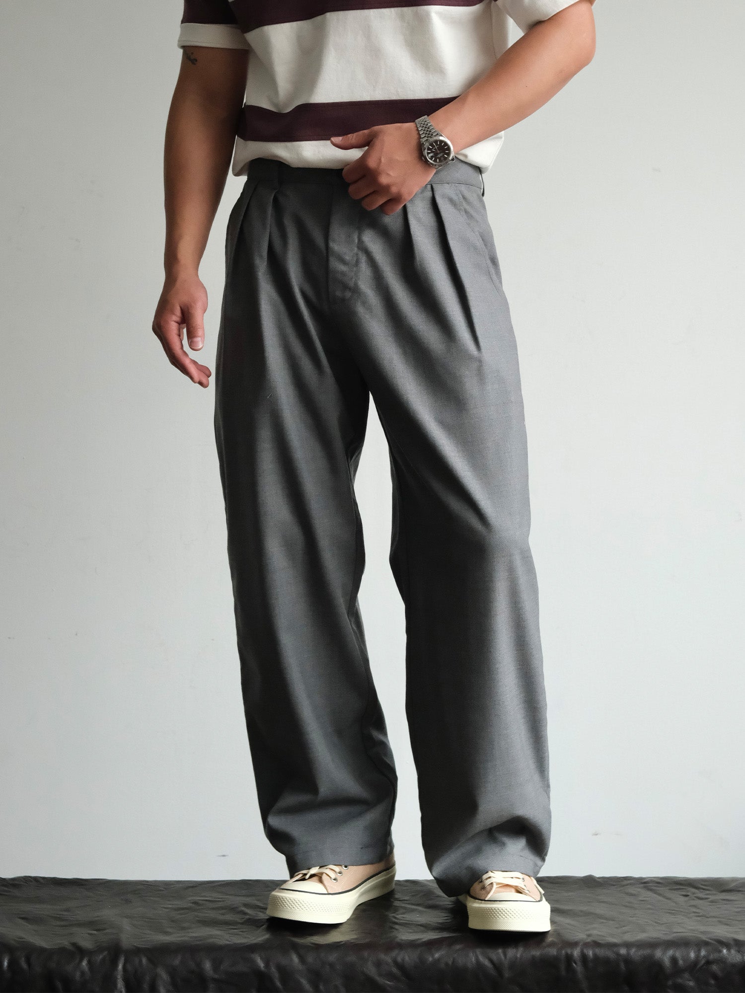NEIGBORL Wool Double-Pleated Straight-Leg Trousers, premium urban and streetwear designers apparel on PROJECTISR.com, NEIGBORL