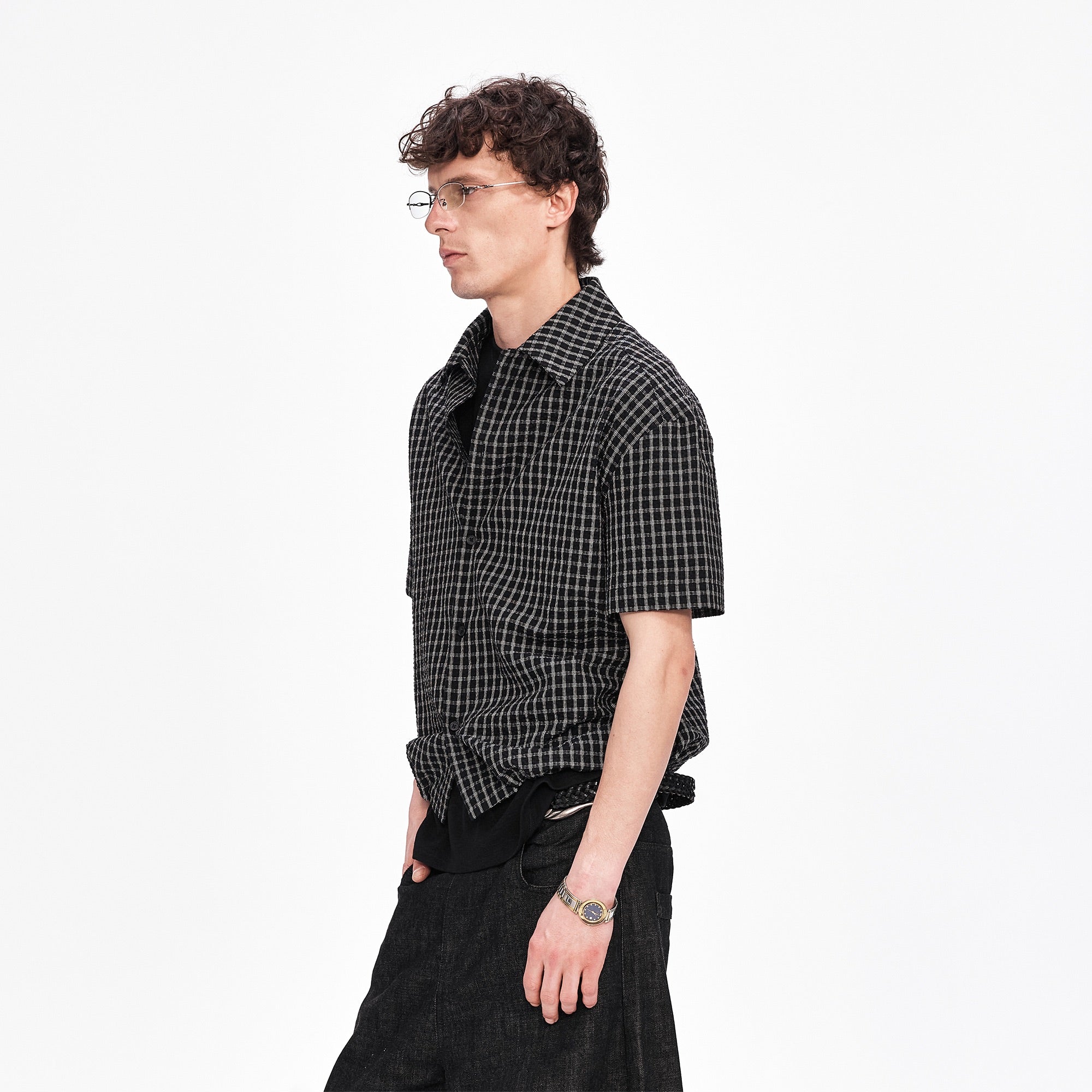 LABELROOM Seersucker Drawstring Check Shirt, premium urban and streetwear designers apparel on PROJECTISR.com, LABELROOM
