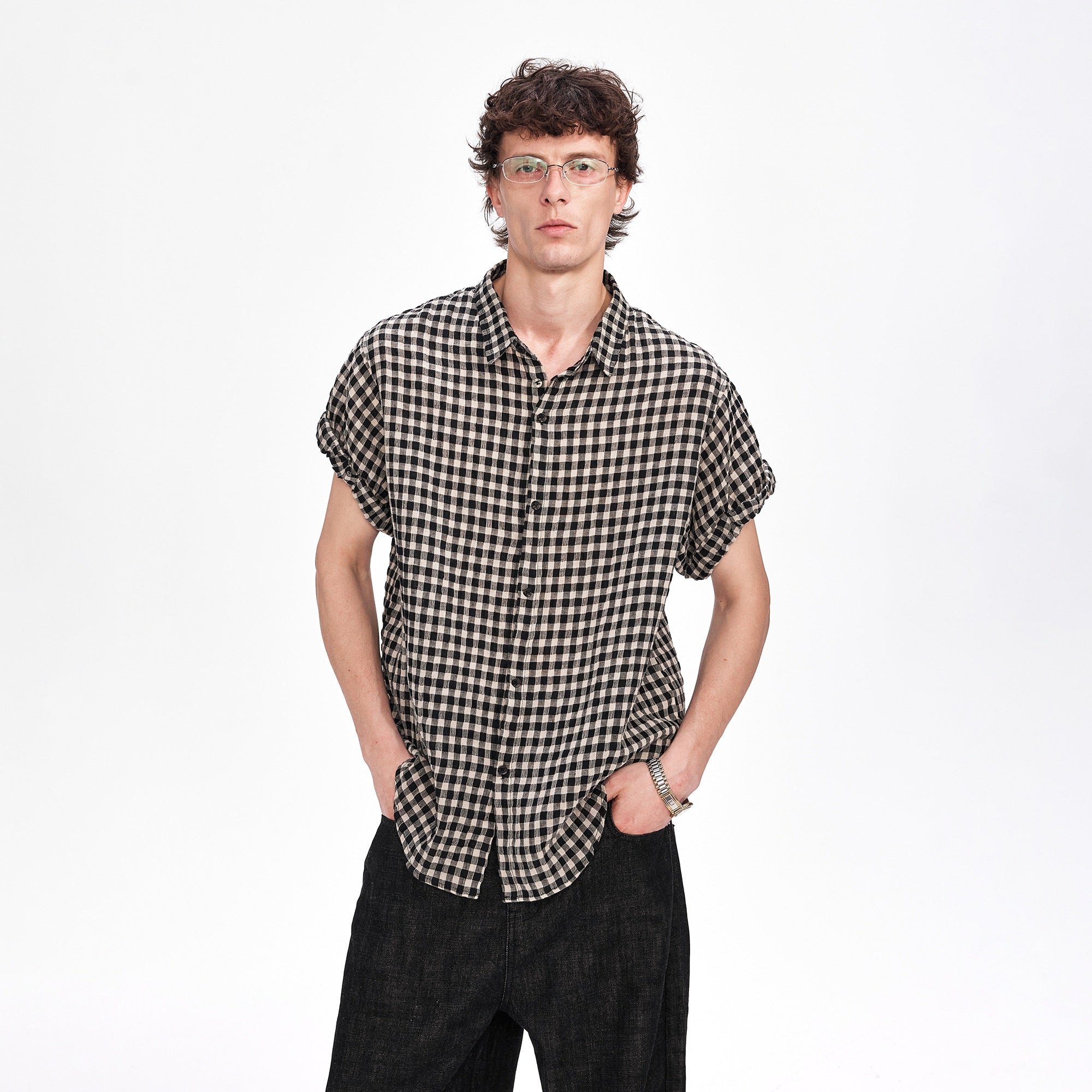 LABELROOM Rolled-Sleeve Linen Check Shirt, premium urban and streetwear designers apparel on PROJECTISR.com, LABELROOM