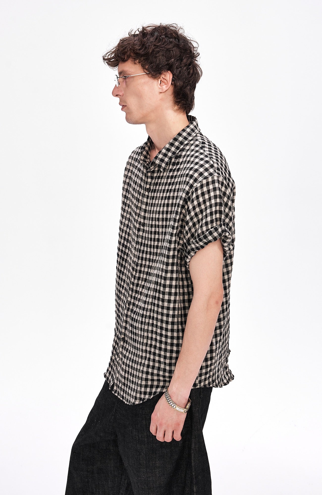 LABELROOM Rolled-Sleeve Linen Check Shirt, premium urban and streetwear designers apparel on PROJECTISR.com, LABELROOM