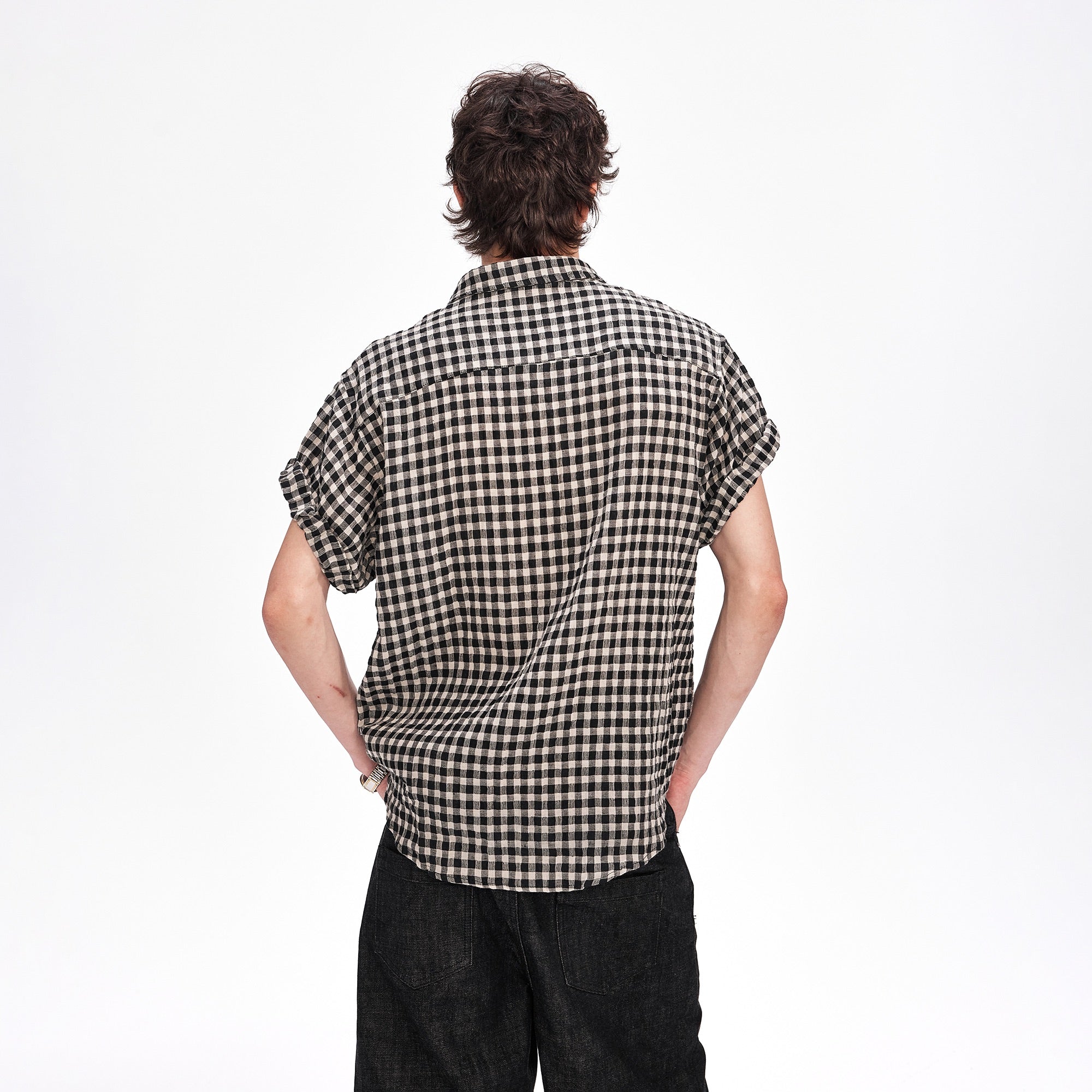LABELROOM Rolled-Sleeve Linen Check Shirt, premium urban and streetwear designers apparel on PROJECTISR.com, LABELROOM