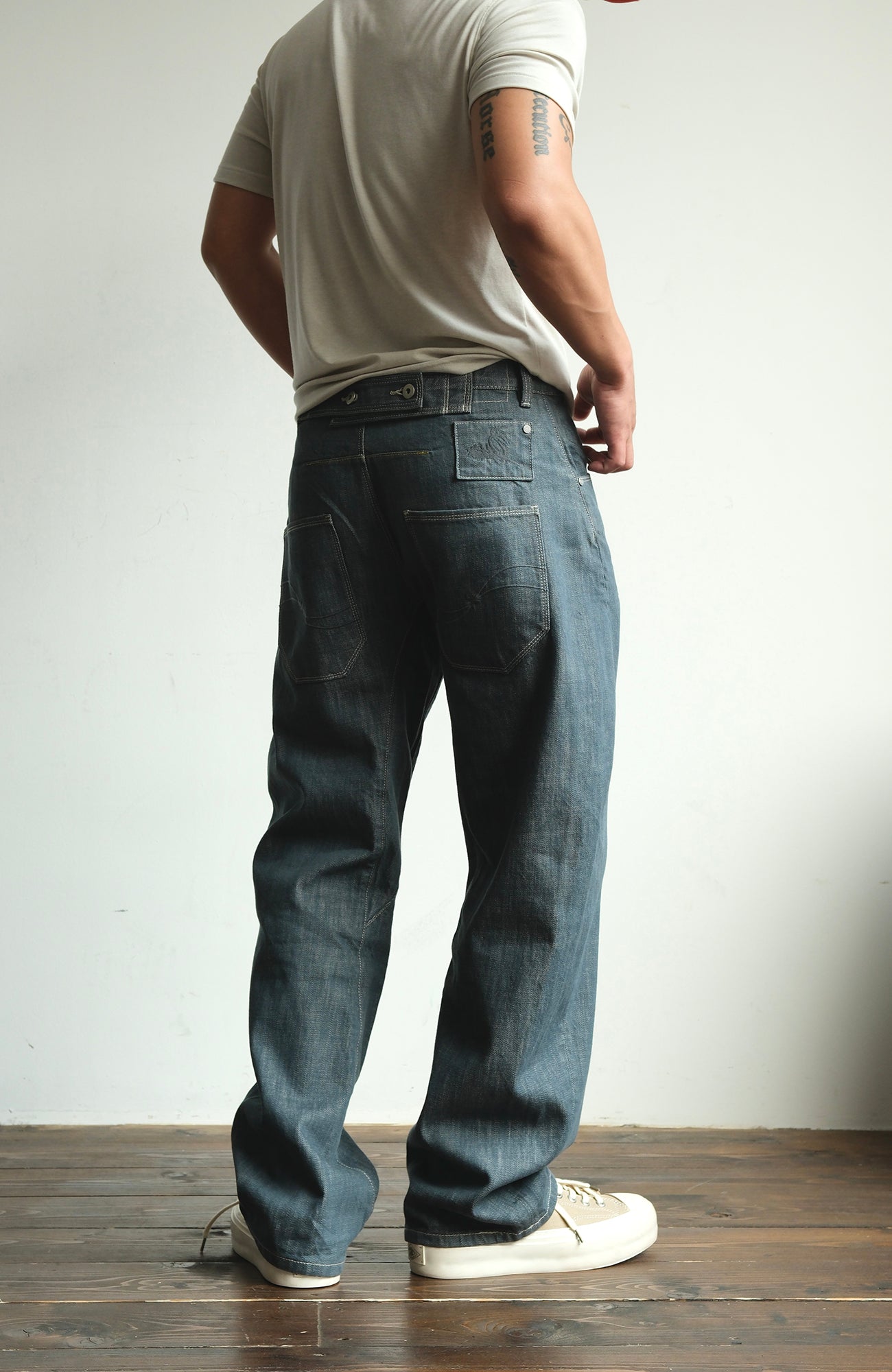 NEIGBORL Back-Buckle Washed Raw Denim Pants, premium urban and streetwear designers apparel on PROJECTISR.com, NEIGBORL