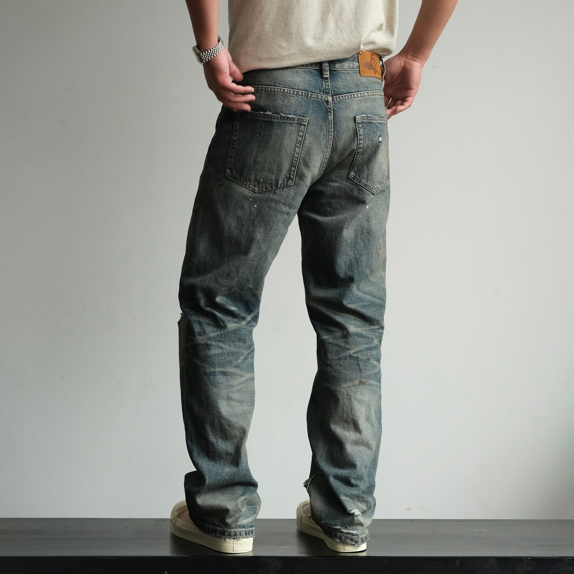 NEIGBORL Ripped Wash Straight-Leg Jeans, premium urban and streetwear designers apparel on PROJECTISR.com, NEIGBORL