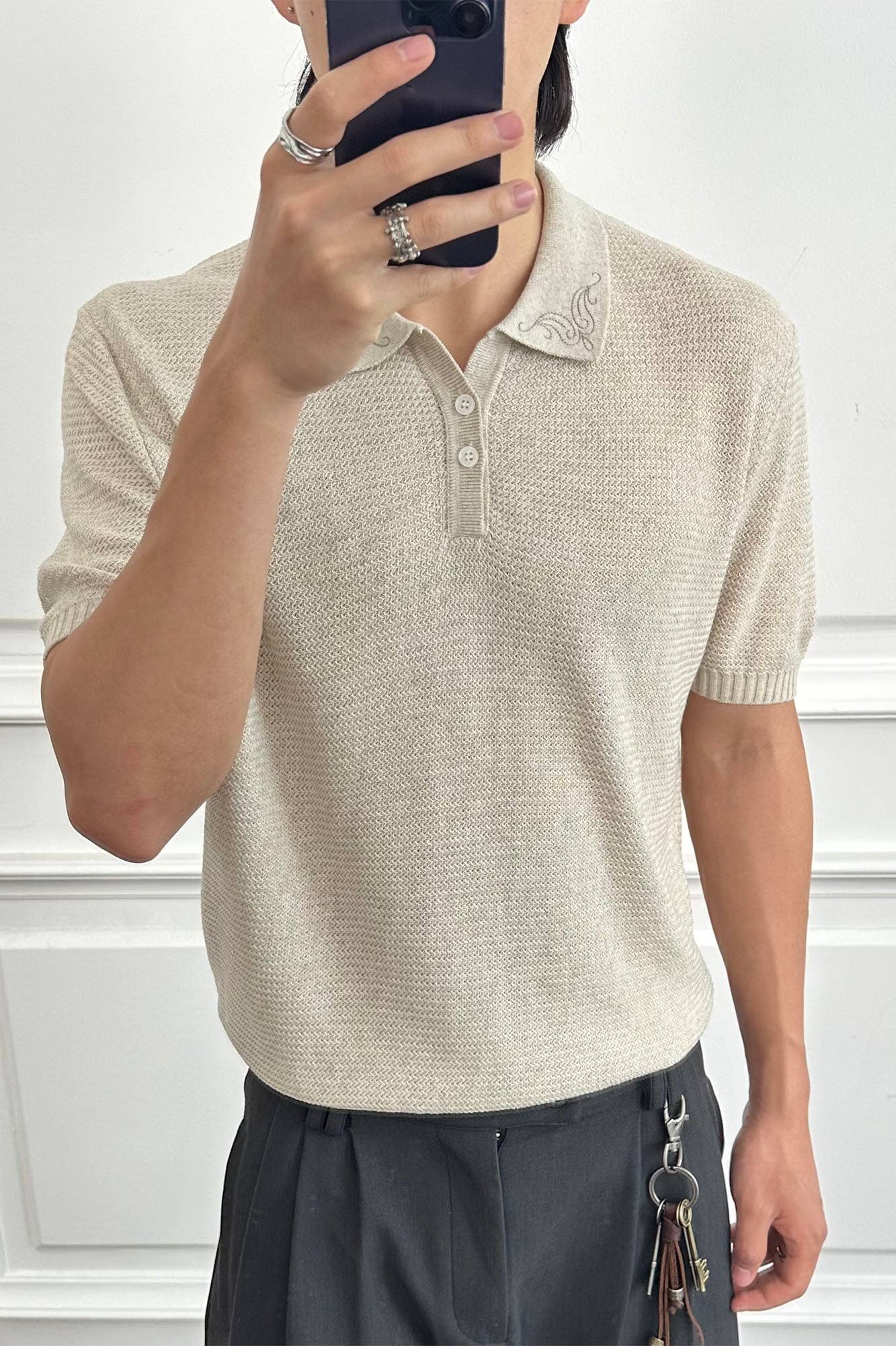 CATSSTAC Linen-Blend Knitted Polo Tee, premium urban and streetwear designers apparel on PROJECTISR.com, CATSSTAC