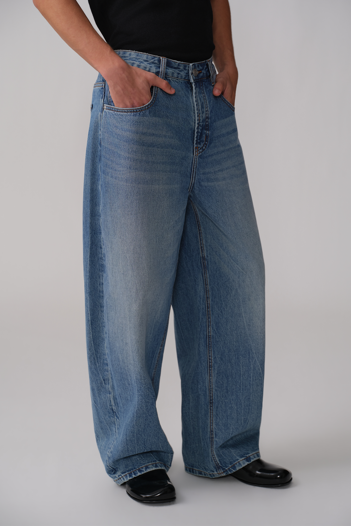 OPICLOTH Washed Whiskered Curved Jeans, premium urban and streetwear designers apparel on PROJECTISR.com, OPICLOTH