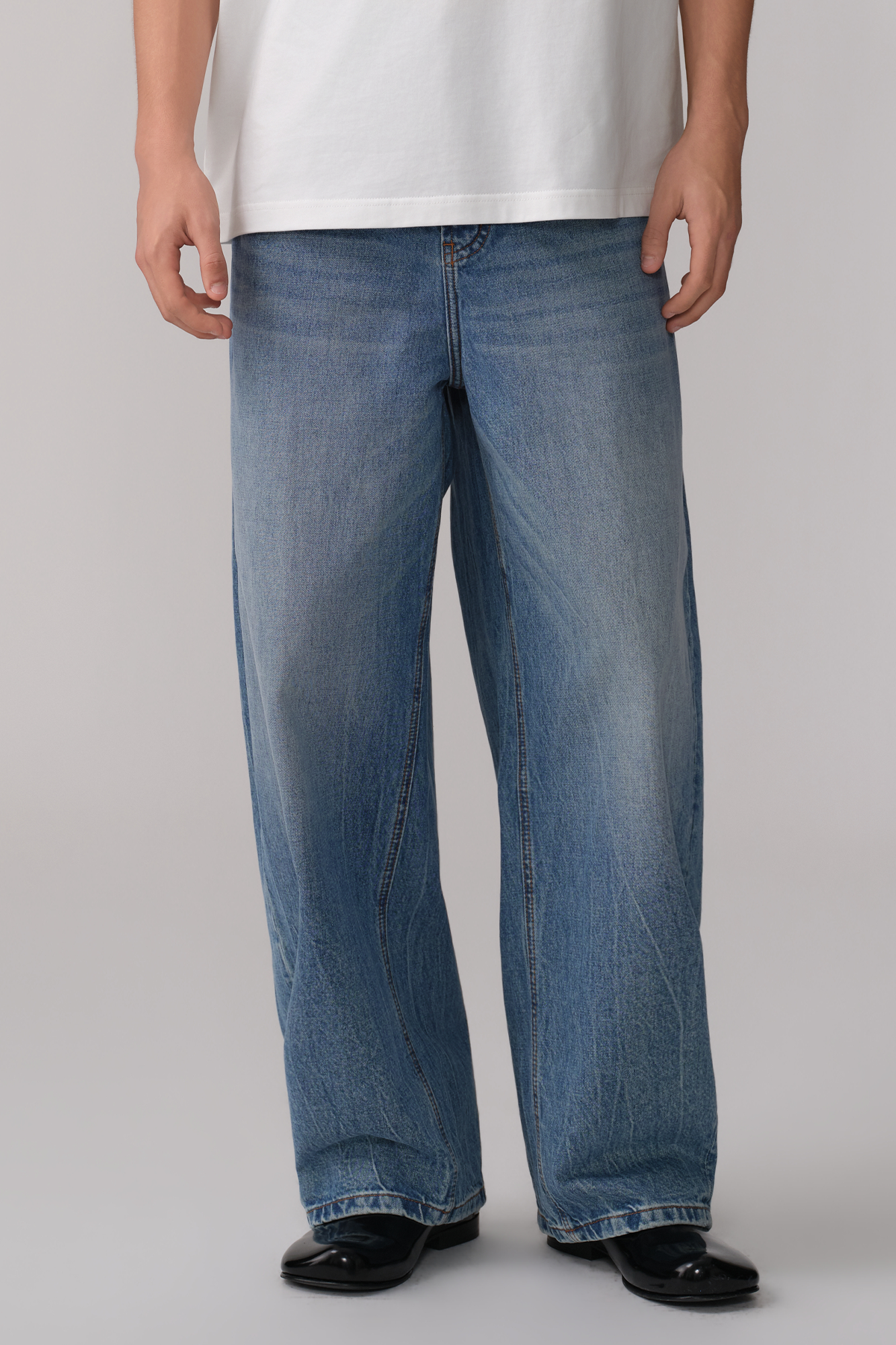OPICLOTH Washed Whiskered Curved Jeans, premium urban and streetwear designers apparel on PROJECTISR.com, OPICLOTH