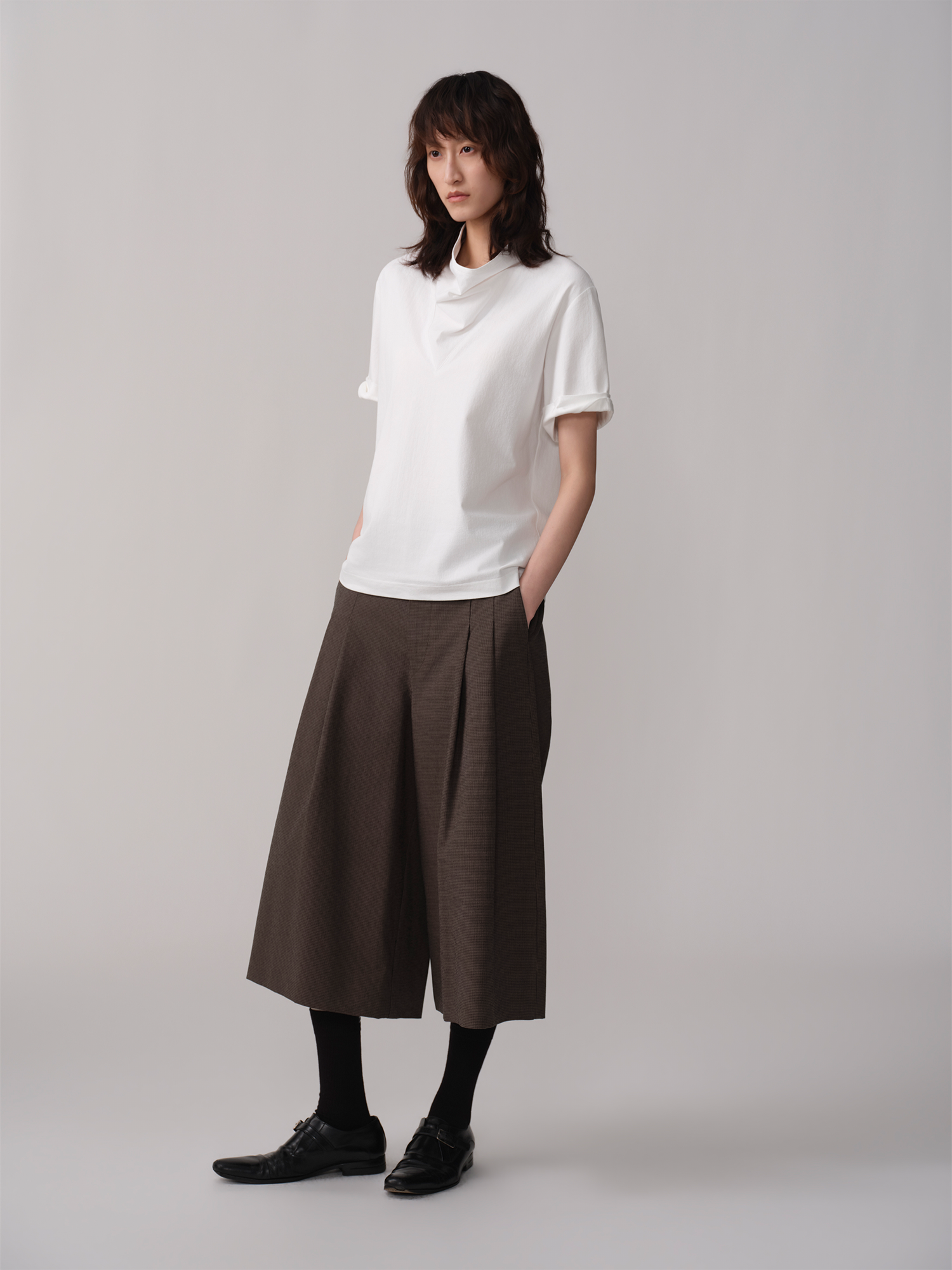 OPICLOTH Retro Houndstooth Pleated Culotte Shorts, premium urban and streetwear designers apparel on PROJECTISR.com, OPICLOTH