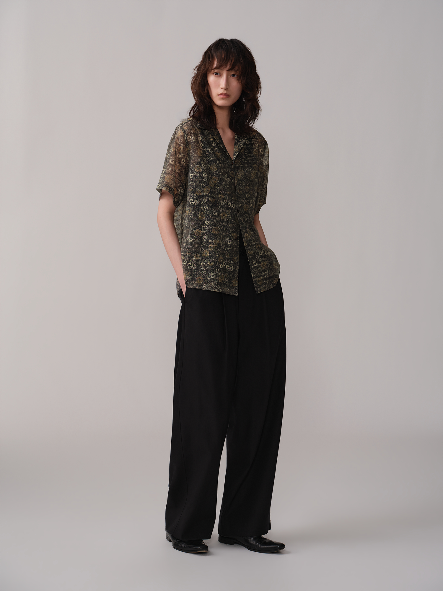 OPICLOTH Shadow Floral Cuban Collar Half Shirt, premium urban and streetwear designers apparel on PROJECTISR.com, OPICLOTH