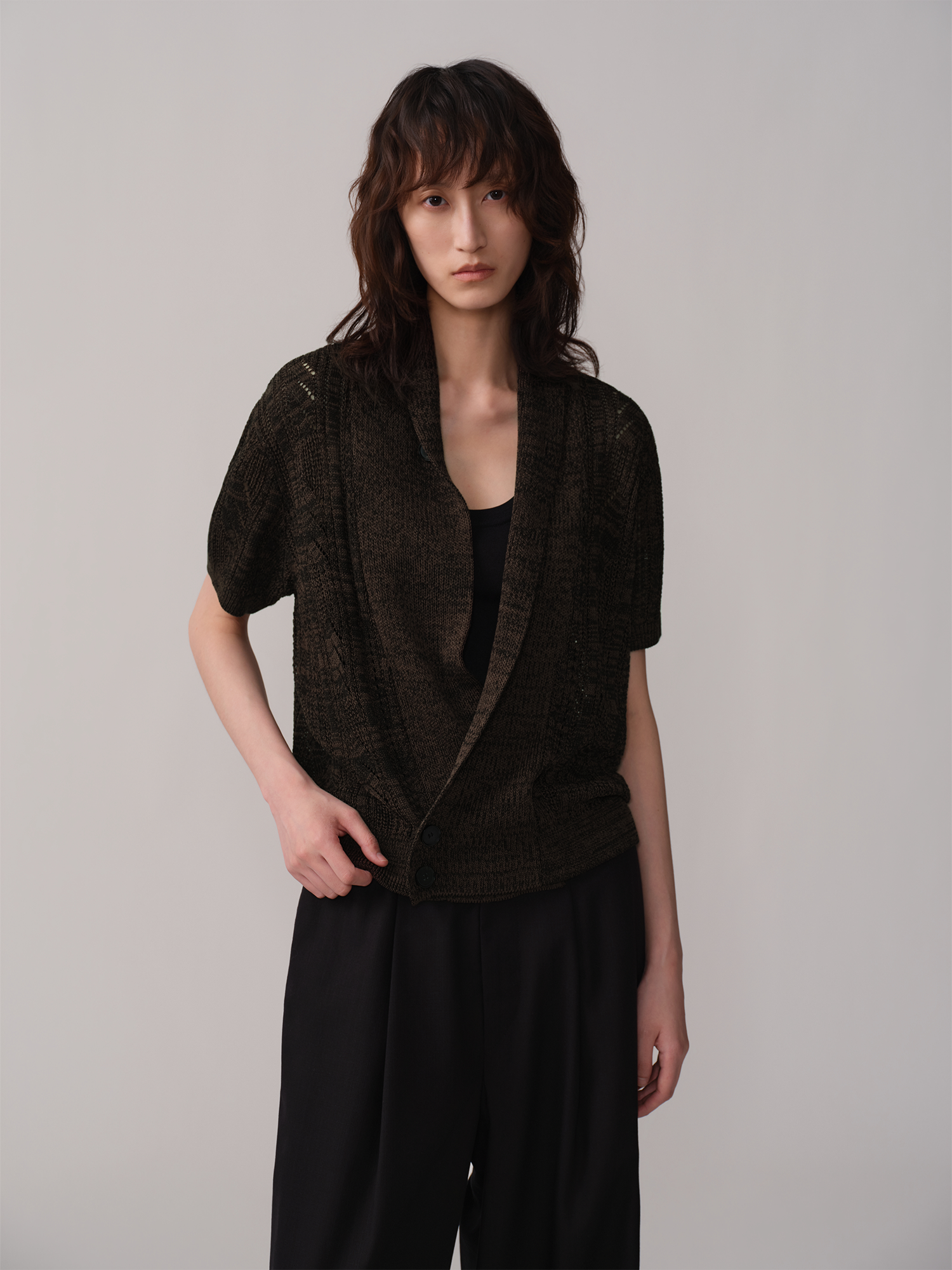 OPICLOTH Retro Shawl Collar Open-Knit Short-Sleeve Cardigan, premium urban and streetwear designers apparel on PROJECTISR.com, OPICLOTH