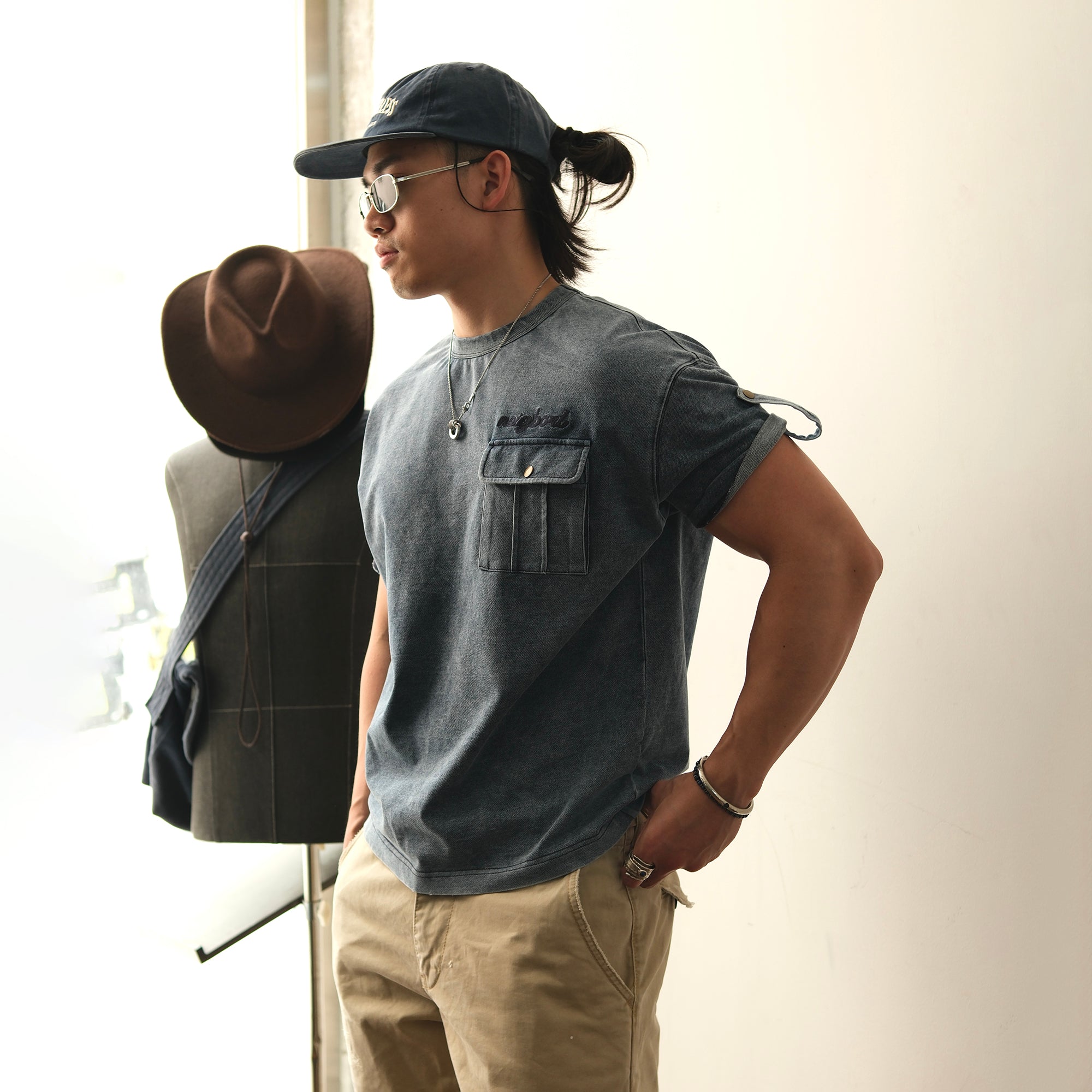 NEIGBORL Retro Washed Embroidered Pocket Tee, premium urban and streetwear designers apparel on PROJECTISR.com, NEIGBORL