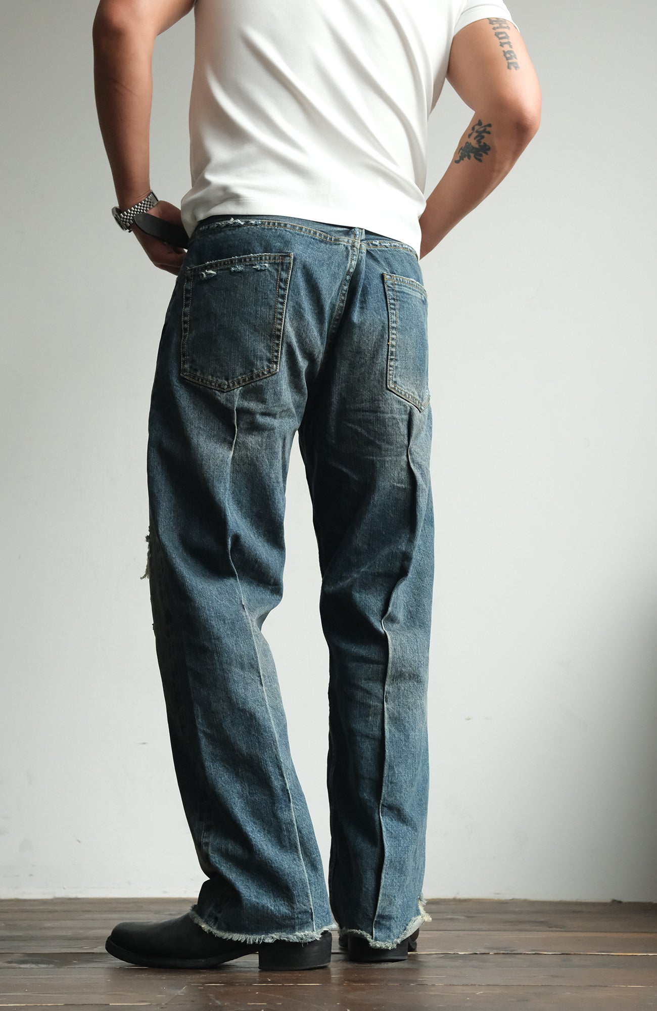 NEIGBORL Distressed Straight-Leg Jeans, premium urban and streetwear designers apparel on PROJECTISR.com, NEIGBORL