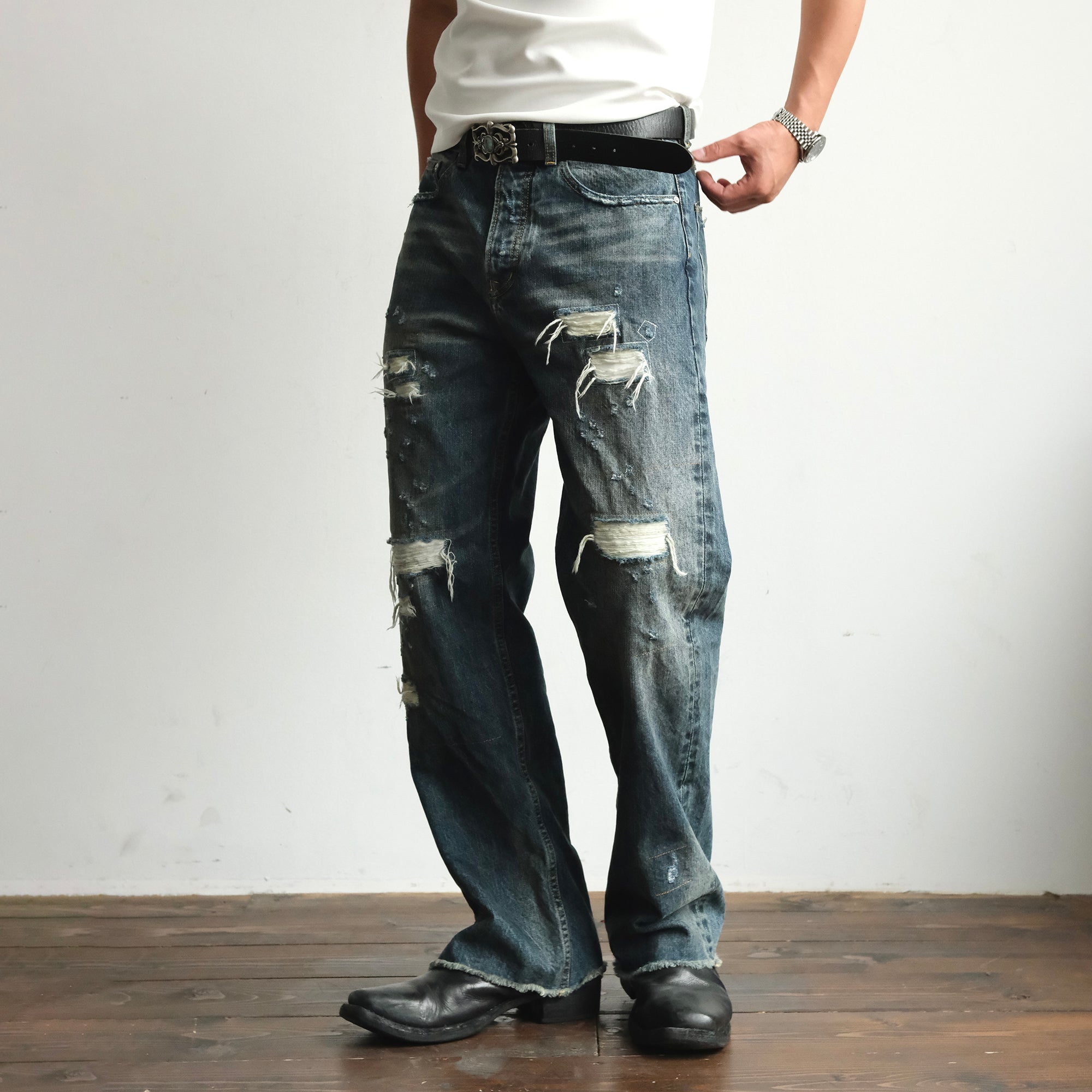 NEIGBORL Distressed Straight-Leg Jeans, premium urban and streetwear designers apparel on PROJECTISR.com, NEIGBORL