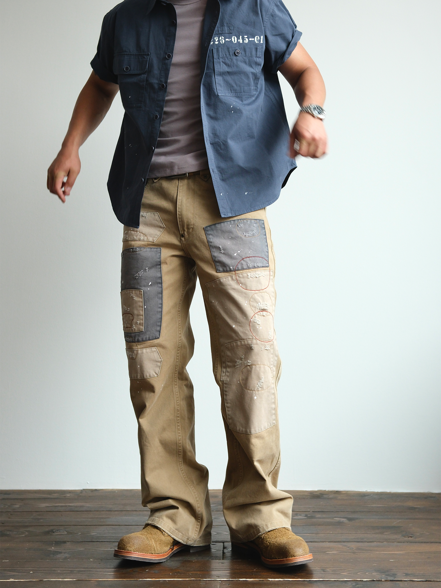 NEIGBORL Retro Paint-Splattered Distressed Patched Pants