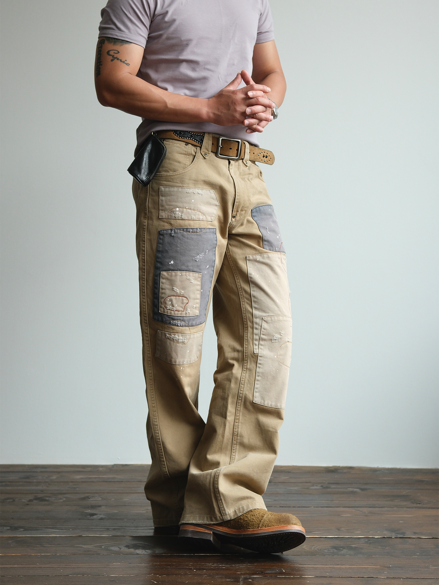 NEIGBORL Retro Paint-Splattered Distressed Patched Pants