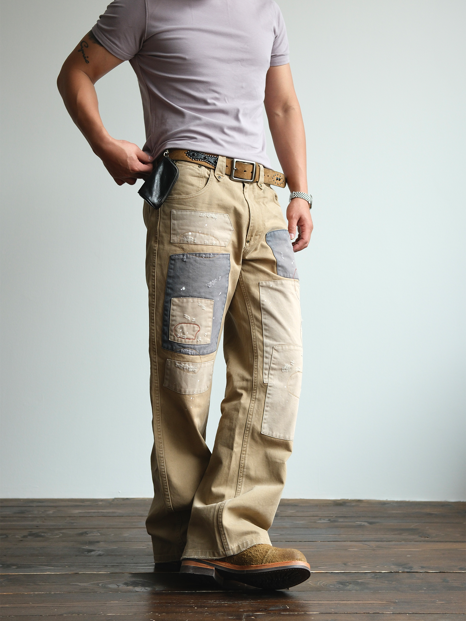 NEIGBORL Retro Paint-Splattered Distressed Patched Pants