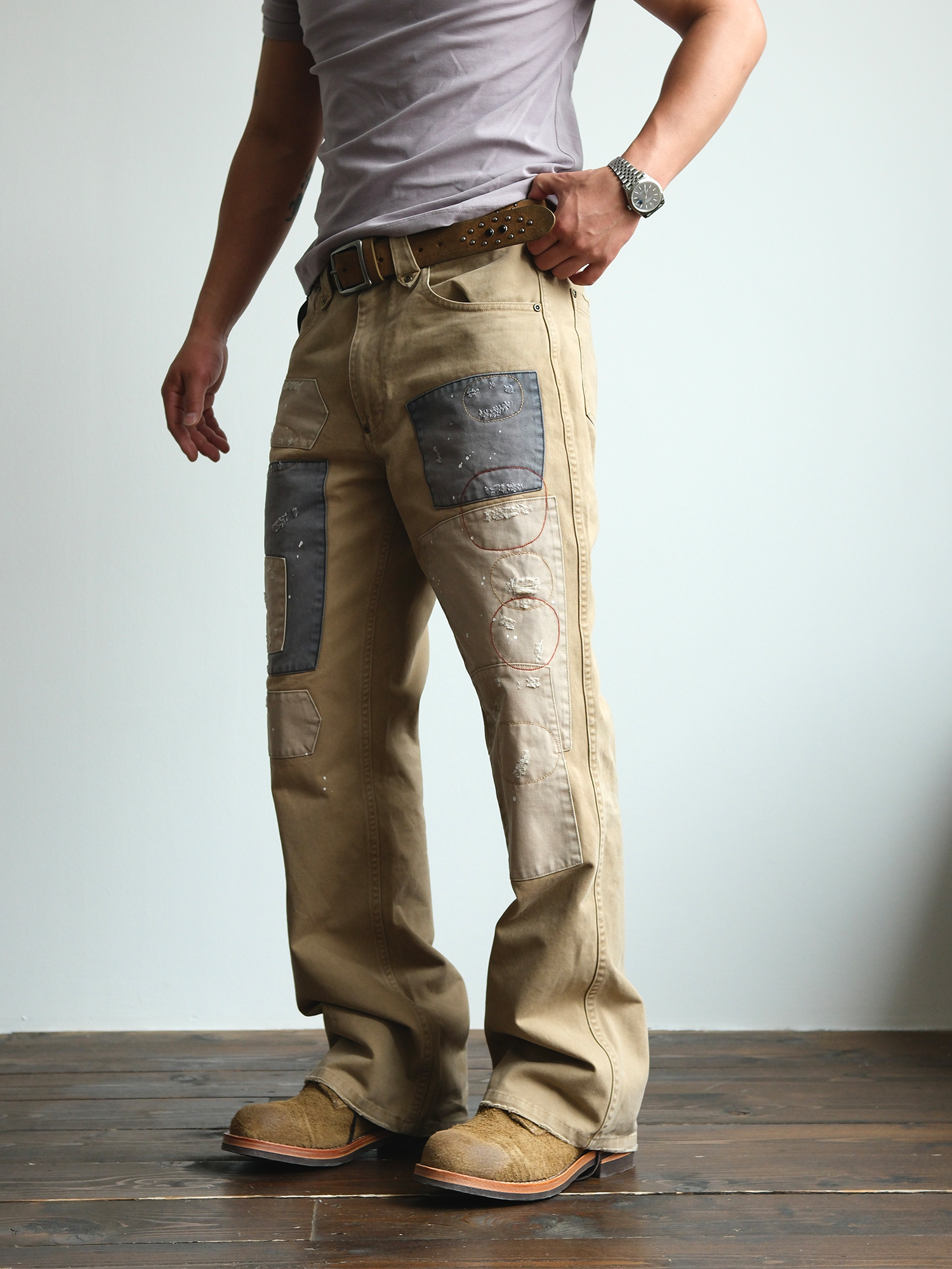 NEIGBORL Retro Paint-Splattered Distressed Patched Pants