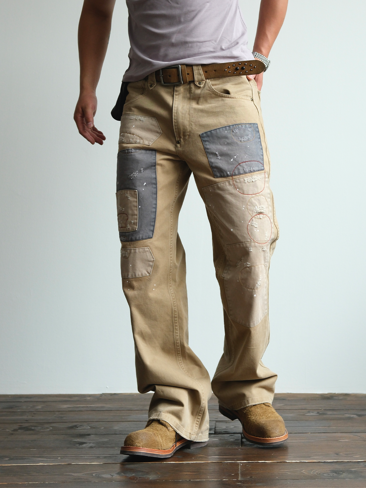 NEIGBORL Retro Paint-Splattered Distressed Patched Pants