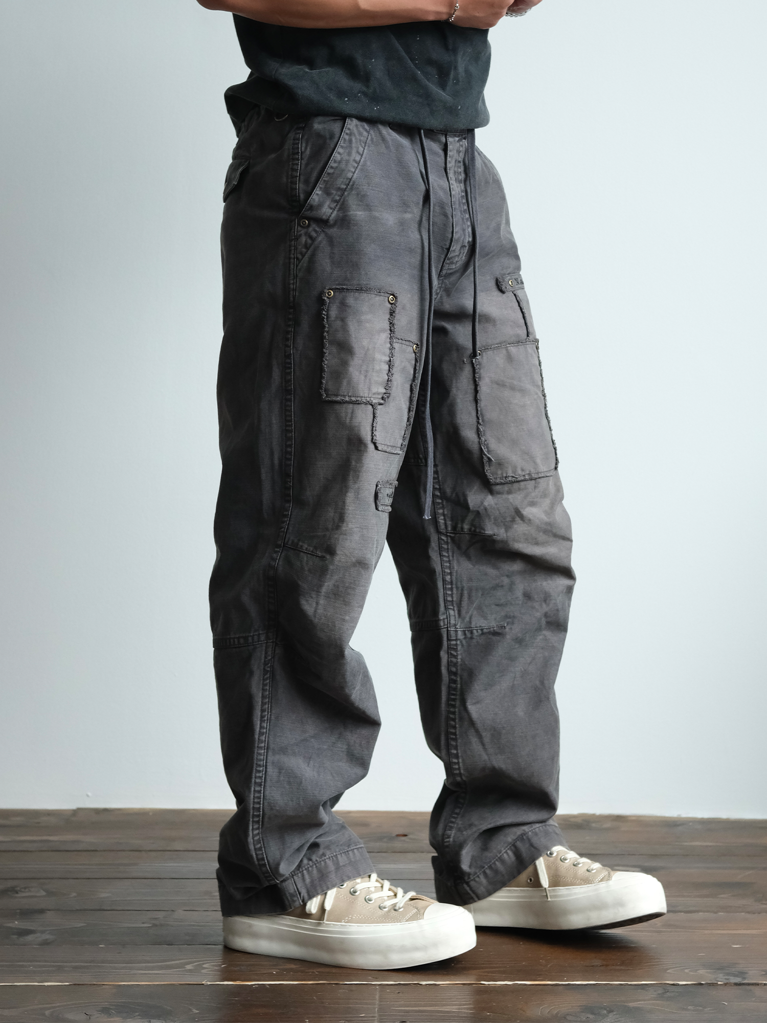 NEIGBORL Retro Washed Distressed Patch Cargo Pants