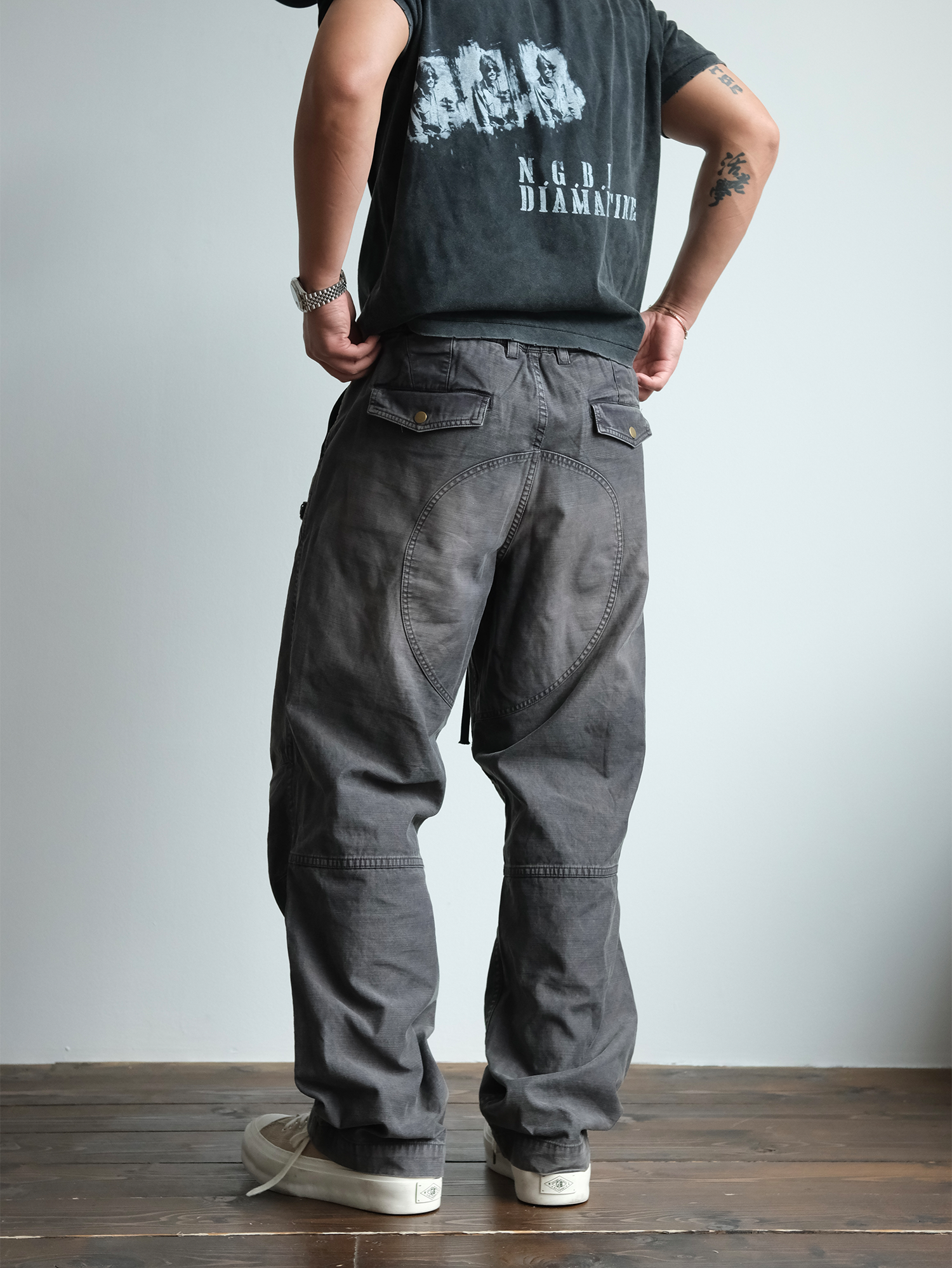 NEIGBORL Retro Washed Distressed Patch Cargo Pants