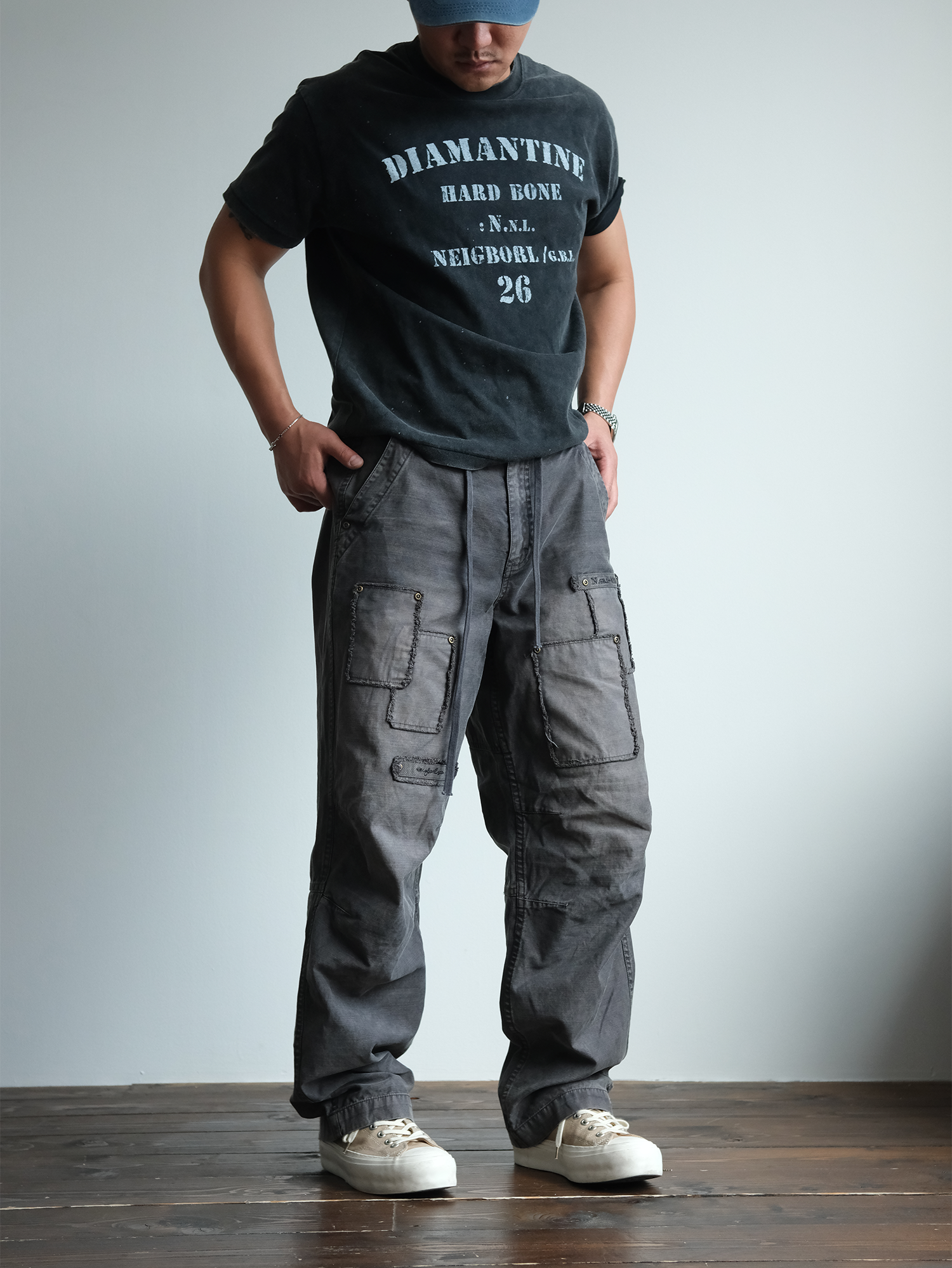 NEIGBORL Retro Washed Distressed Patch Cargo Pants
