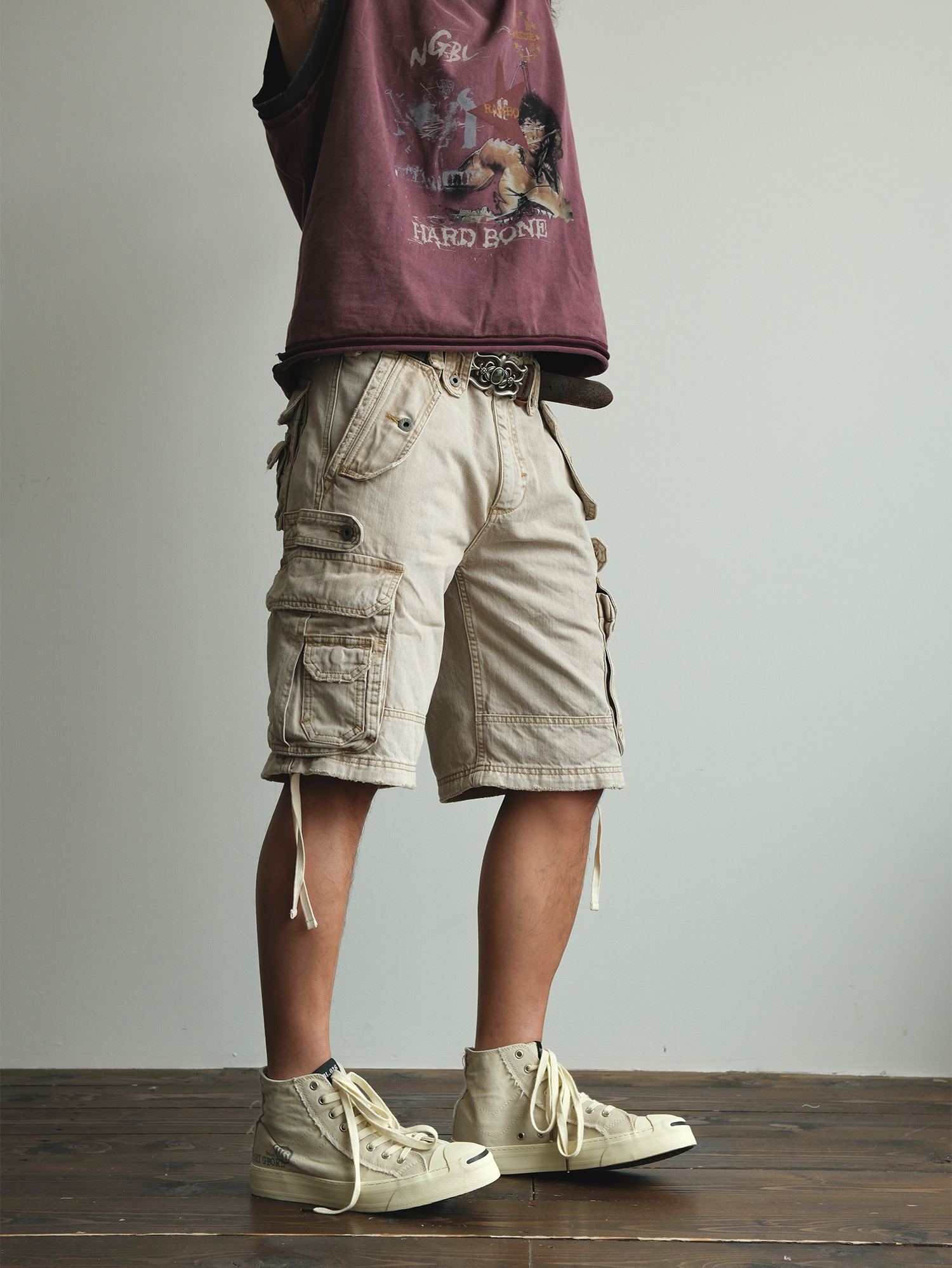 NEIGBORL Washed Distressed Multi-Pocket Cargo Shorts