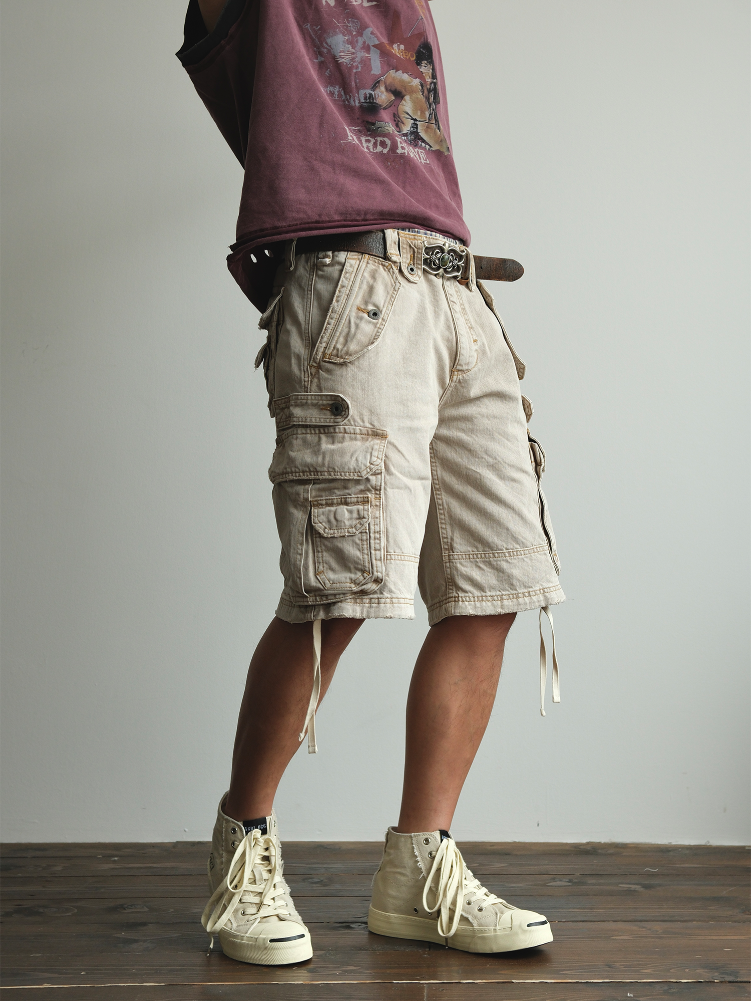 NEIGBORL Washed Distressed Multi-Pocket Cargo Shorts