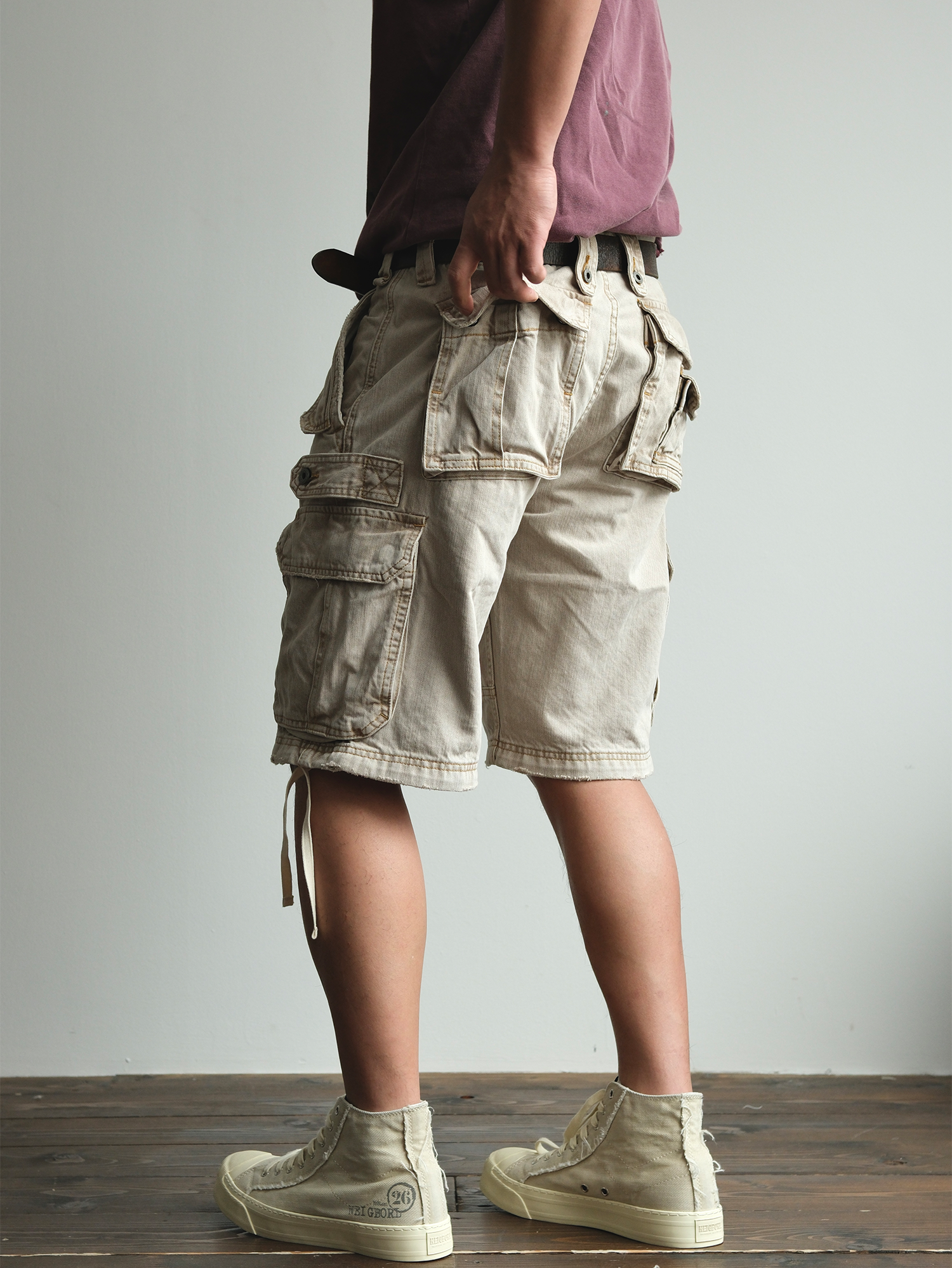 NEIGBORL Washed Distressed Multi-Pocket Cargo Shorts